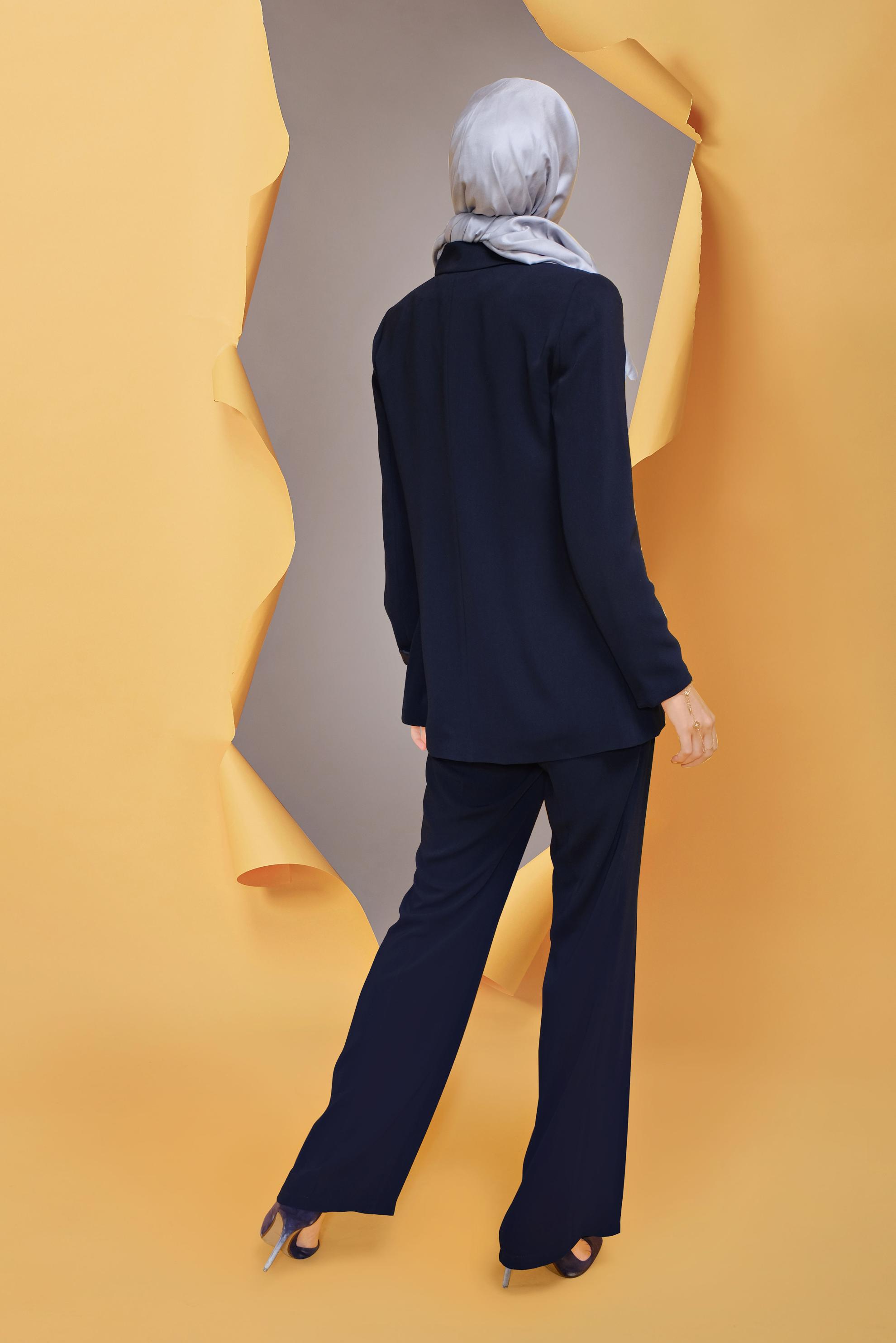 Tesettür giyim LACİVERT KRUVAZE YAKA CEKETLİ ÜÇLÜ TAKIM 30135  