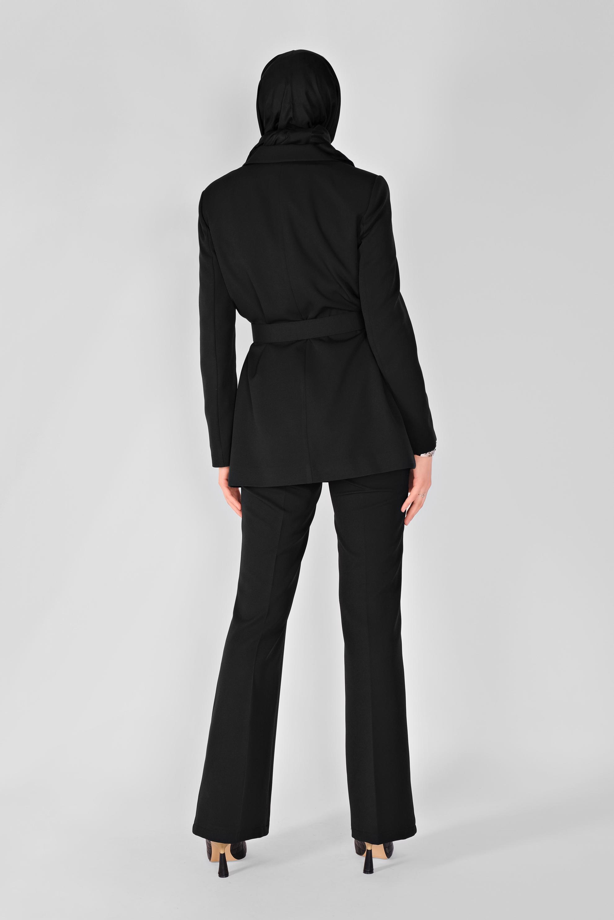 Tesettür giyim SİYAH KLASİK KESİM KEMERLİ ÜÇLÜ PANTOLONLU TAKIM 30136