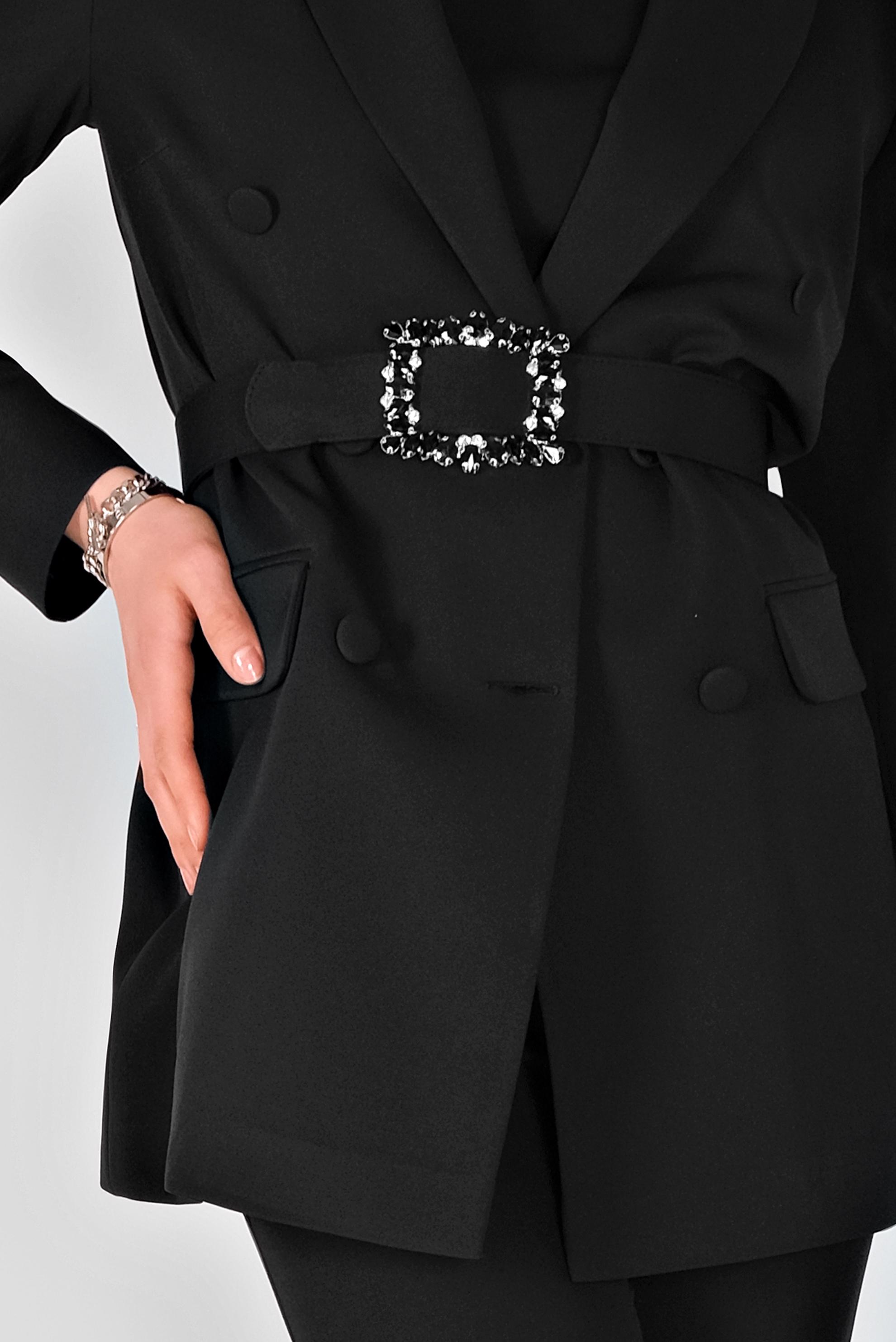 Tesettür giyim SİYAH KLASİK KESİM KEMERLİ ÜÇLÜ PANTOLONLU TAKIM 30136