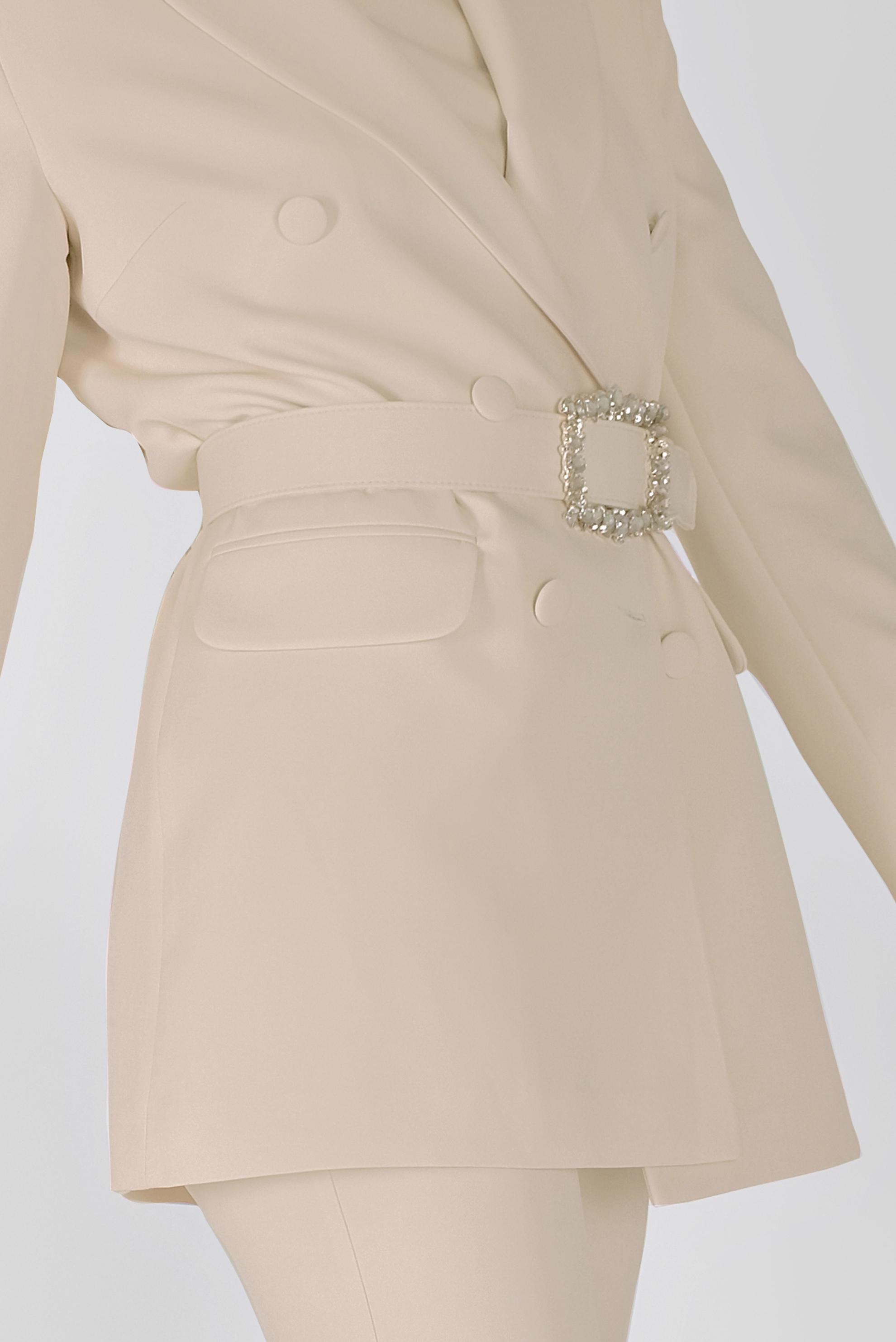 Tesettür giyim EKRU KLASİK KESİM KEMERLİ ÜÇLÜ PANTOLONLU TAKIM 30136