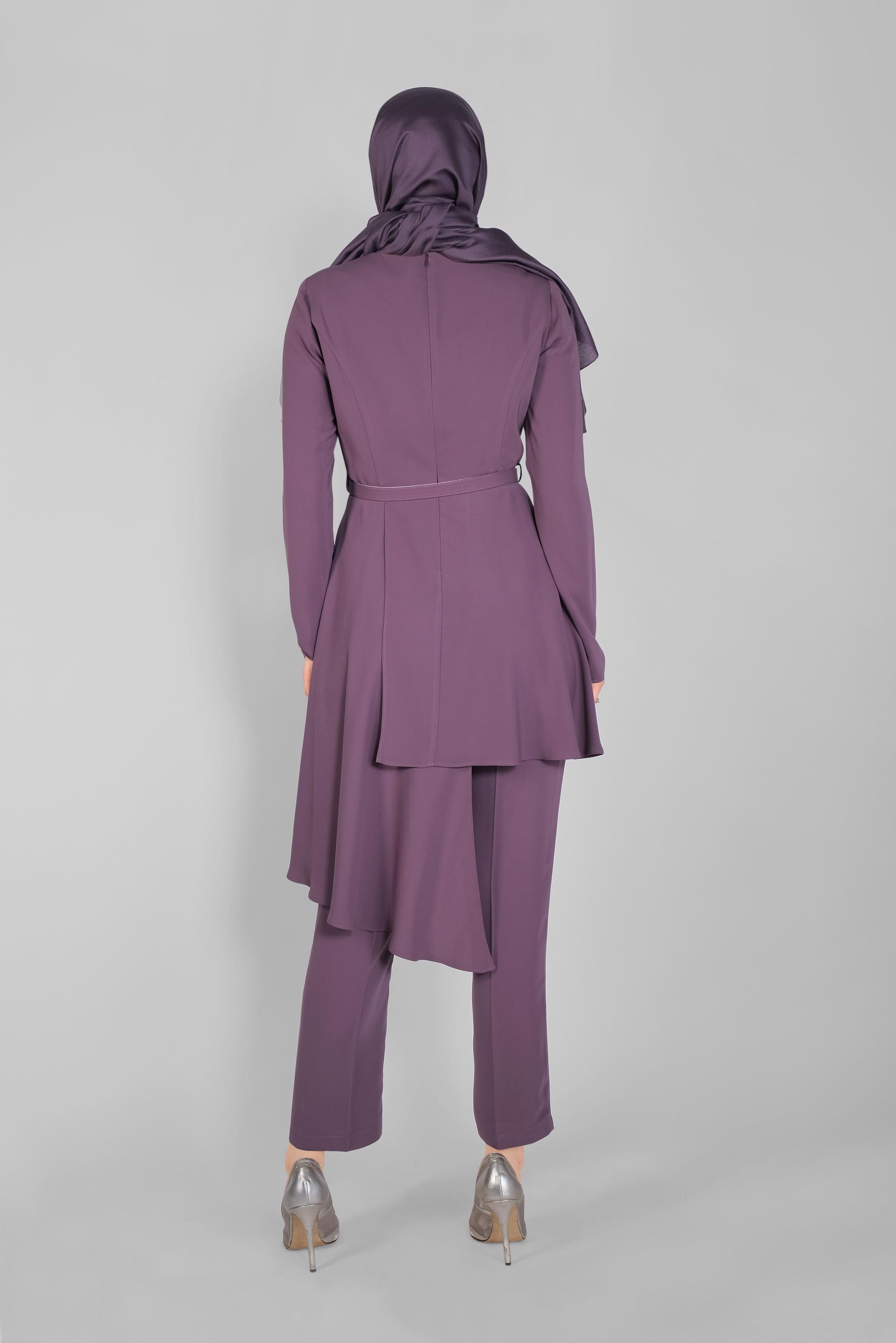 Tesettür giyim MOR ASİMETRİK KESİM PANTOLONLU TAKIM 30138 