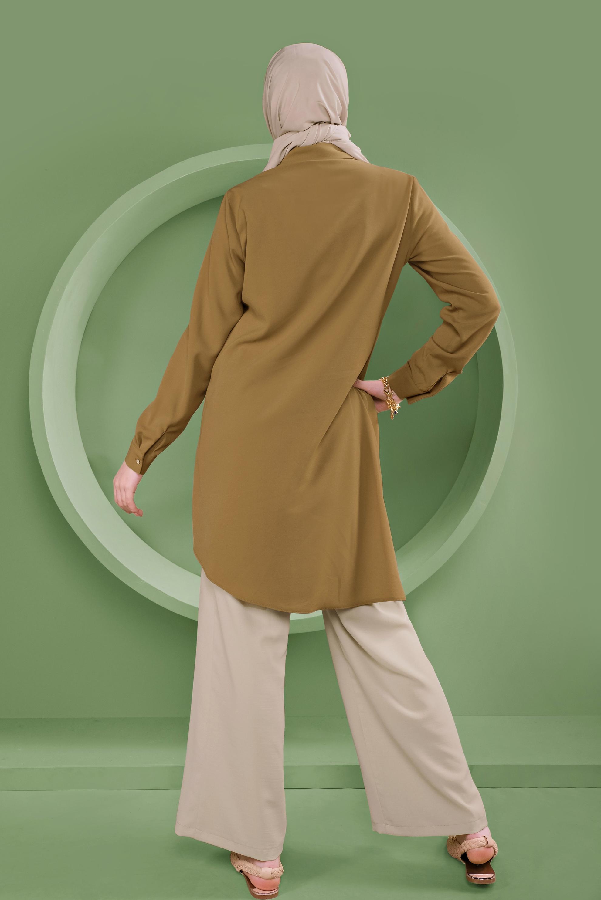 Tesettür giyim SARI ASİMETRİK KESİM PANTOLONLU TAKIM 40789