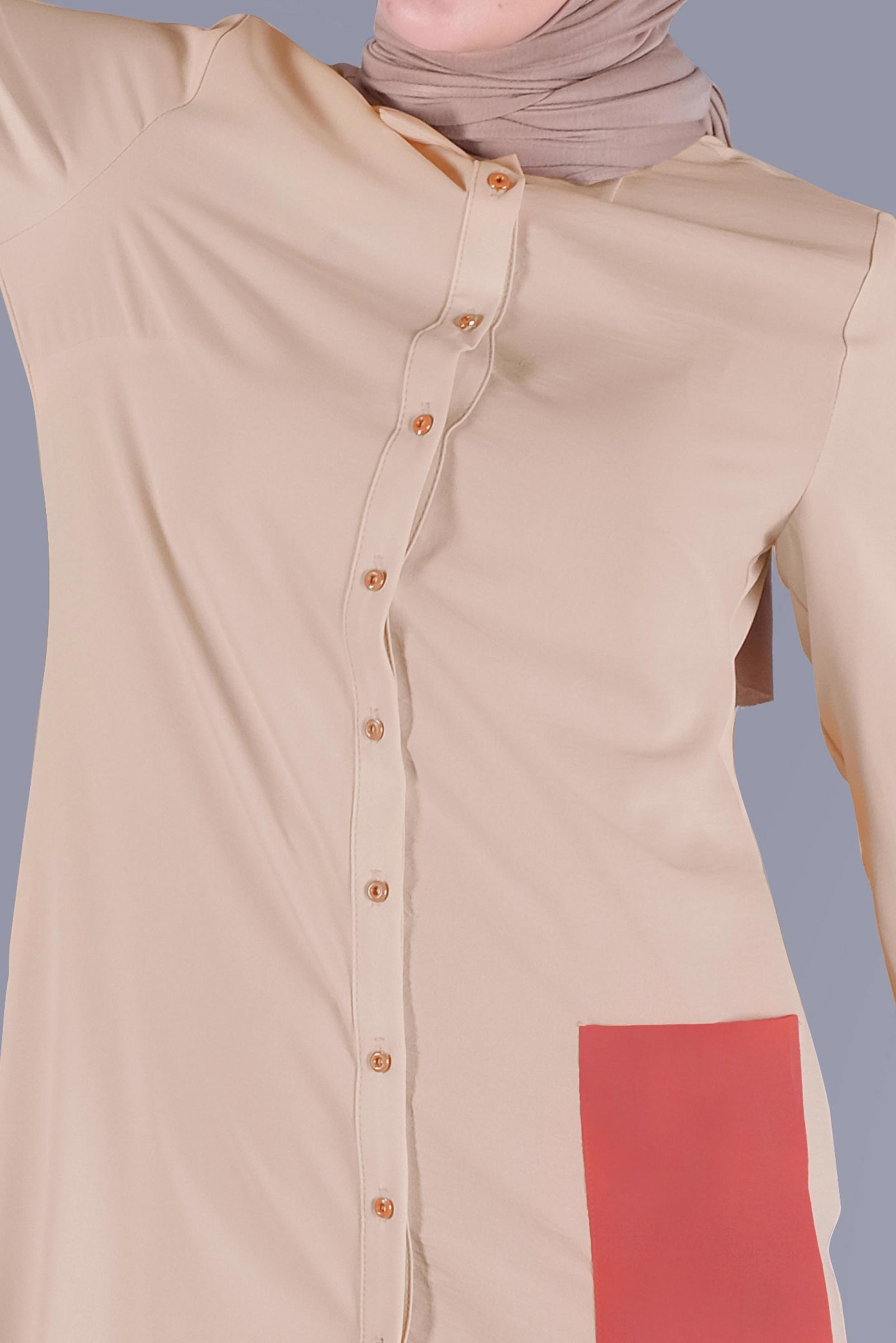 Tesettür giyim VİZON ASİMETRİK KESİM PANTOLONLU TAKIM 40789