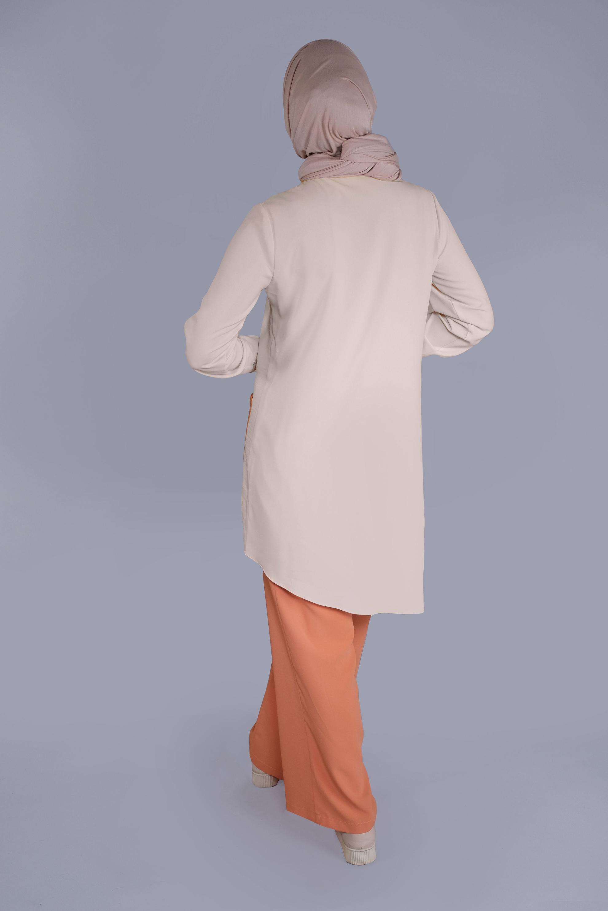 Tesettür giyim VİZON ASİMETRİK KESİM PANTOLONLU TAKIM 40789