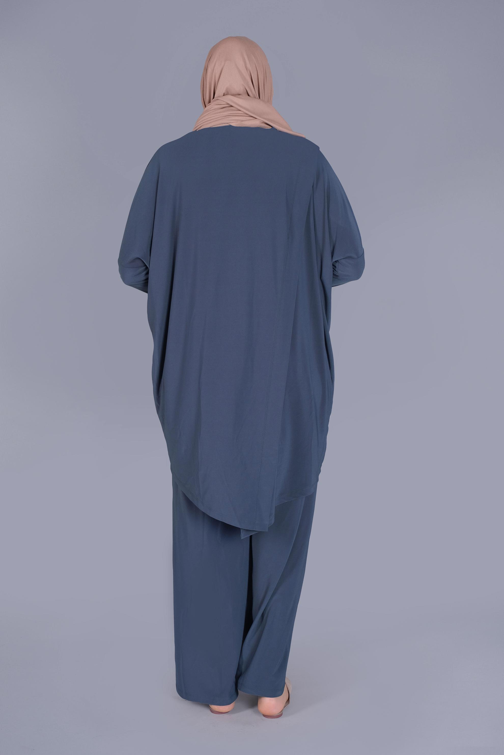 Tesettür giyim LACİVERT ASİMETRİK KESİM İKİLİ PANTOLONLU TAKIM 41402 