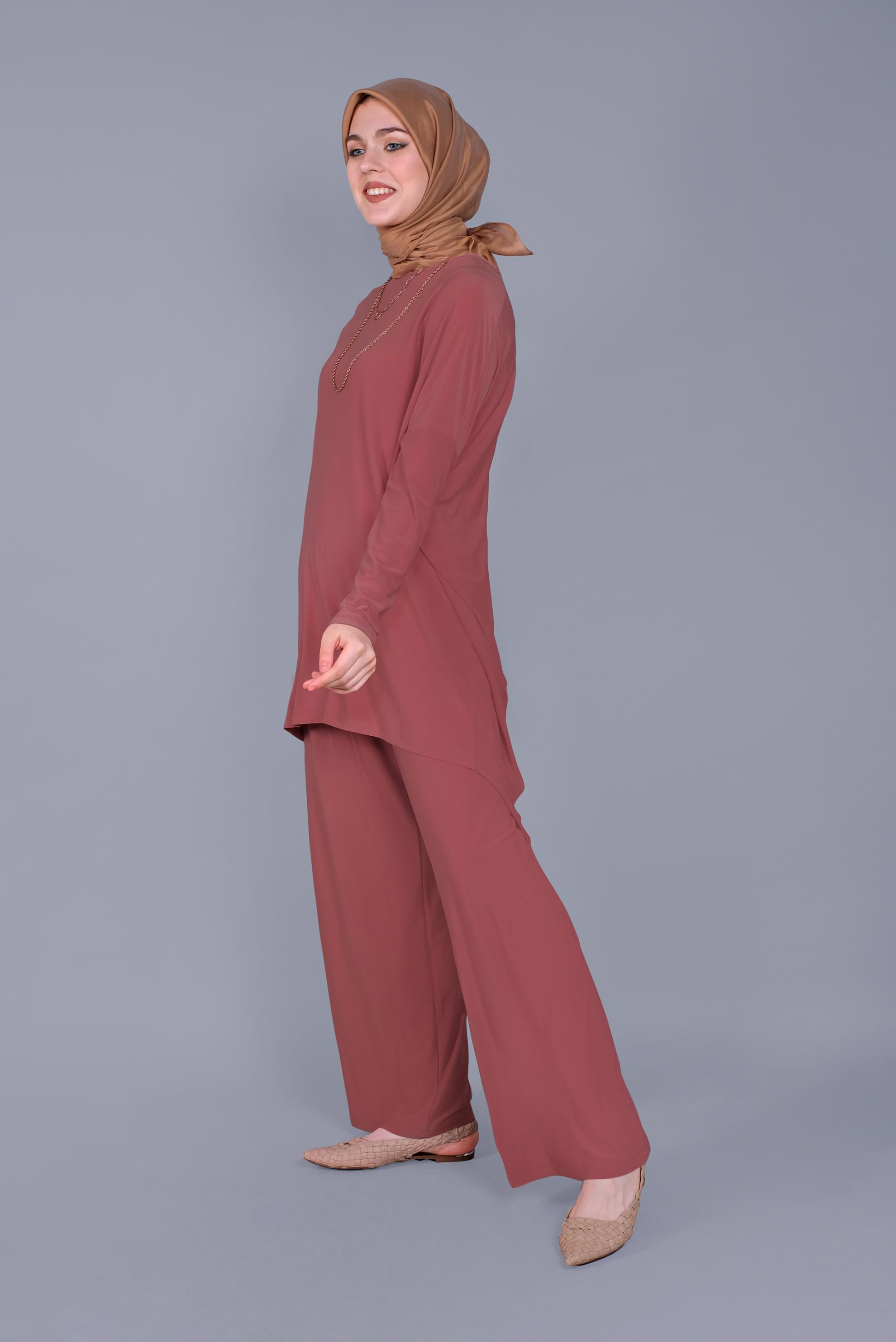 Tesettür giyim NARÇİÇEĞİ ASİMETRİK KESİM İKİLİ PANTOLONLU TAKIM 41402 