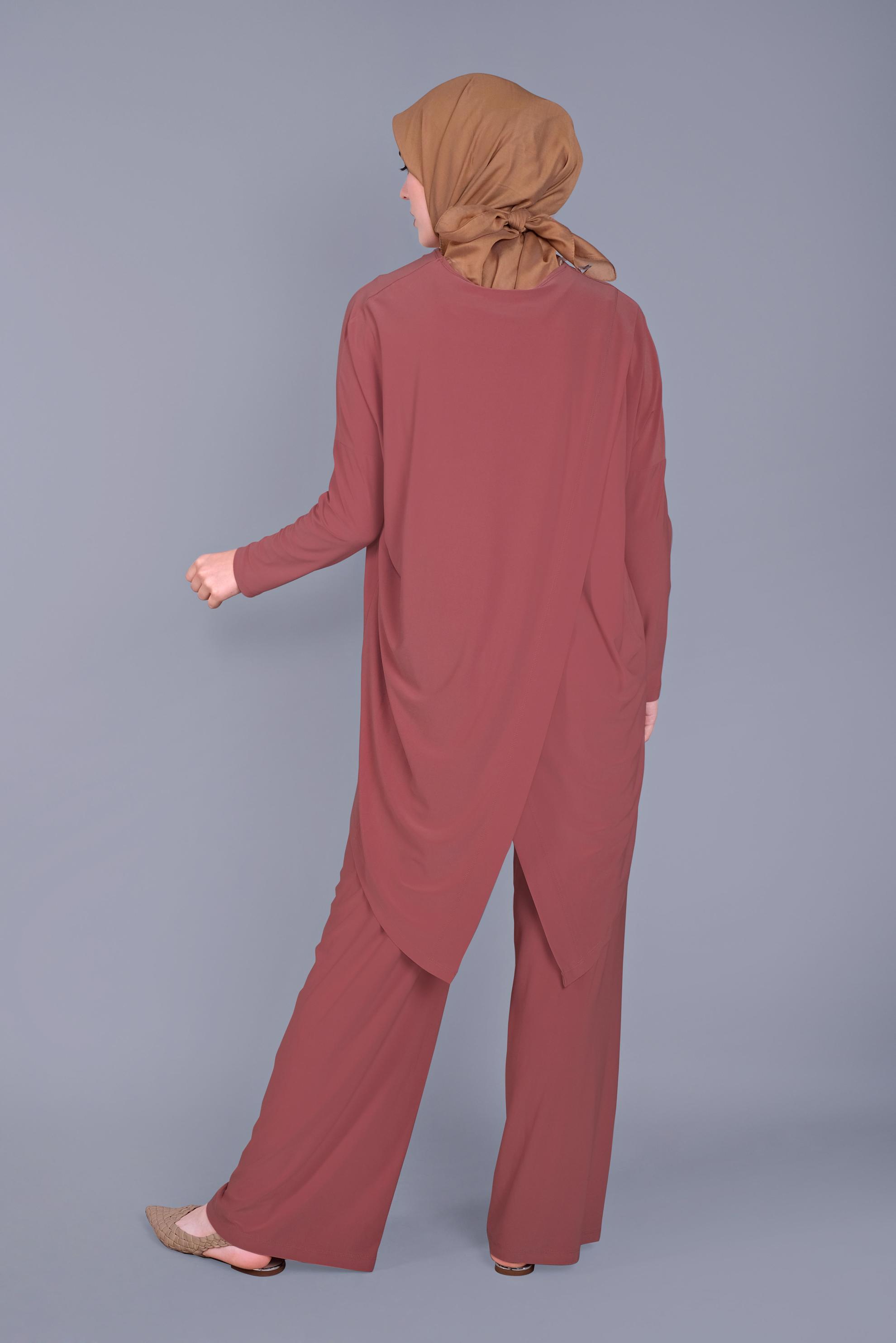 Tesettür giyim NARÇİÇEĞİ ASİMETRİK KESİM İKİLİ PANTOLONLU TAKIM 41402 