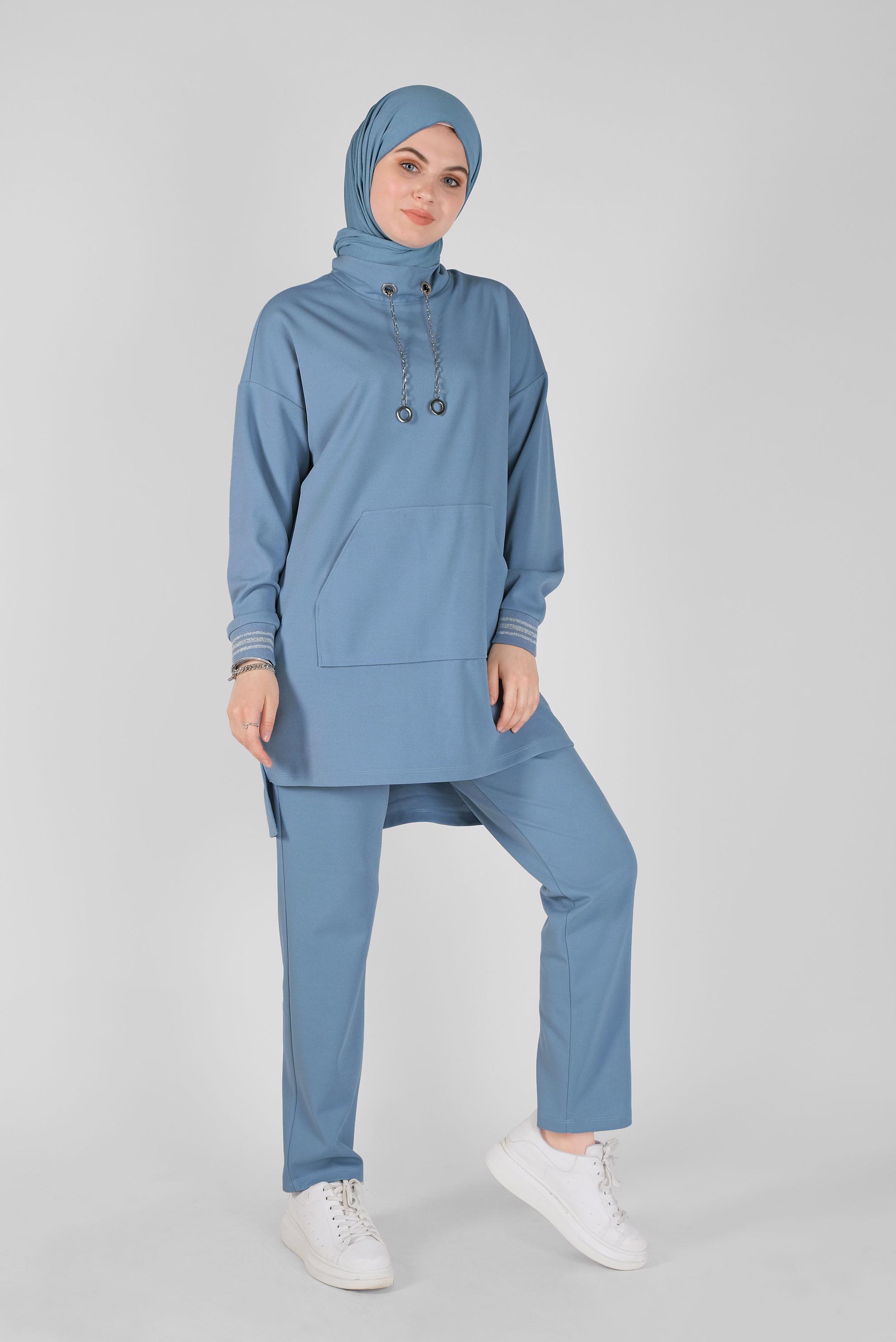 Tesettür giyim MAVİ 41411 7832 2&prime;Lİ PANT.TAKIM 38/46 TEK40