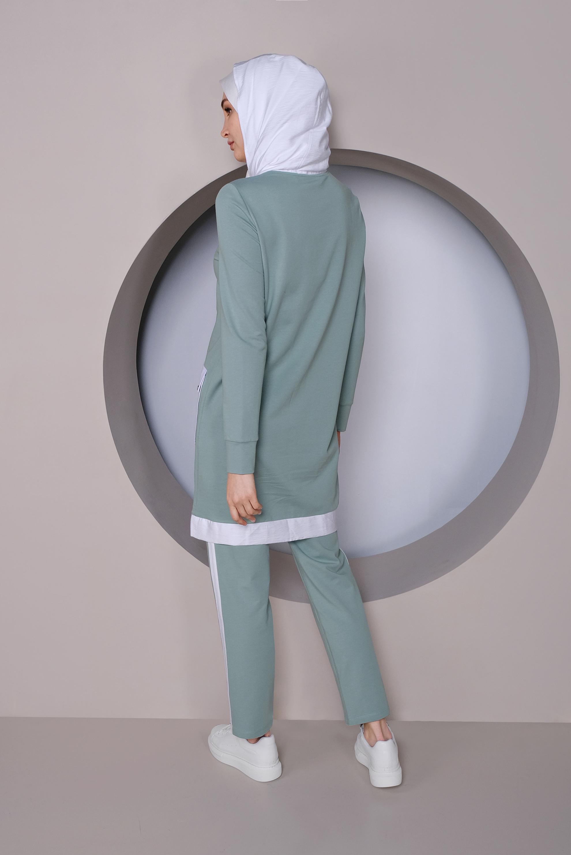 Tesettür giyim YEŞİL CEP DETAYLI KAPÜŞONLU İKİLİ PANTOLONLU TAKIM 41417