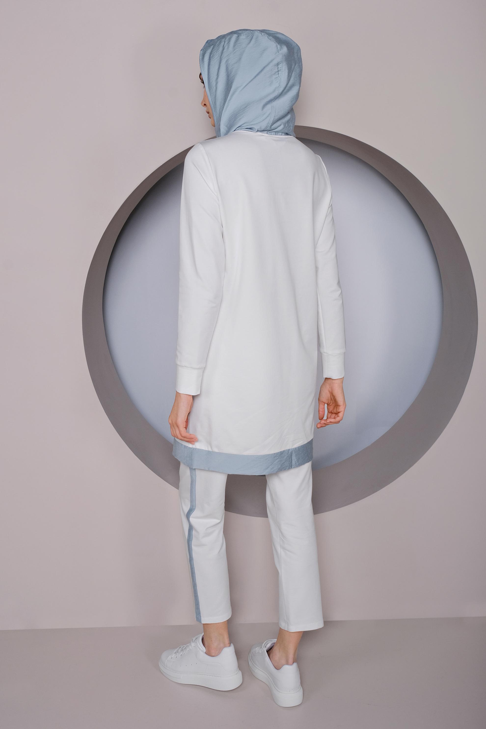 Tesettür giyim BEJ CEP DETAYLI KAPÜŞONLU İKİLİ PANTOLONLU TAKIM 41417