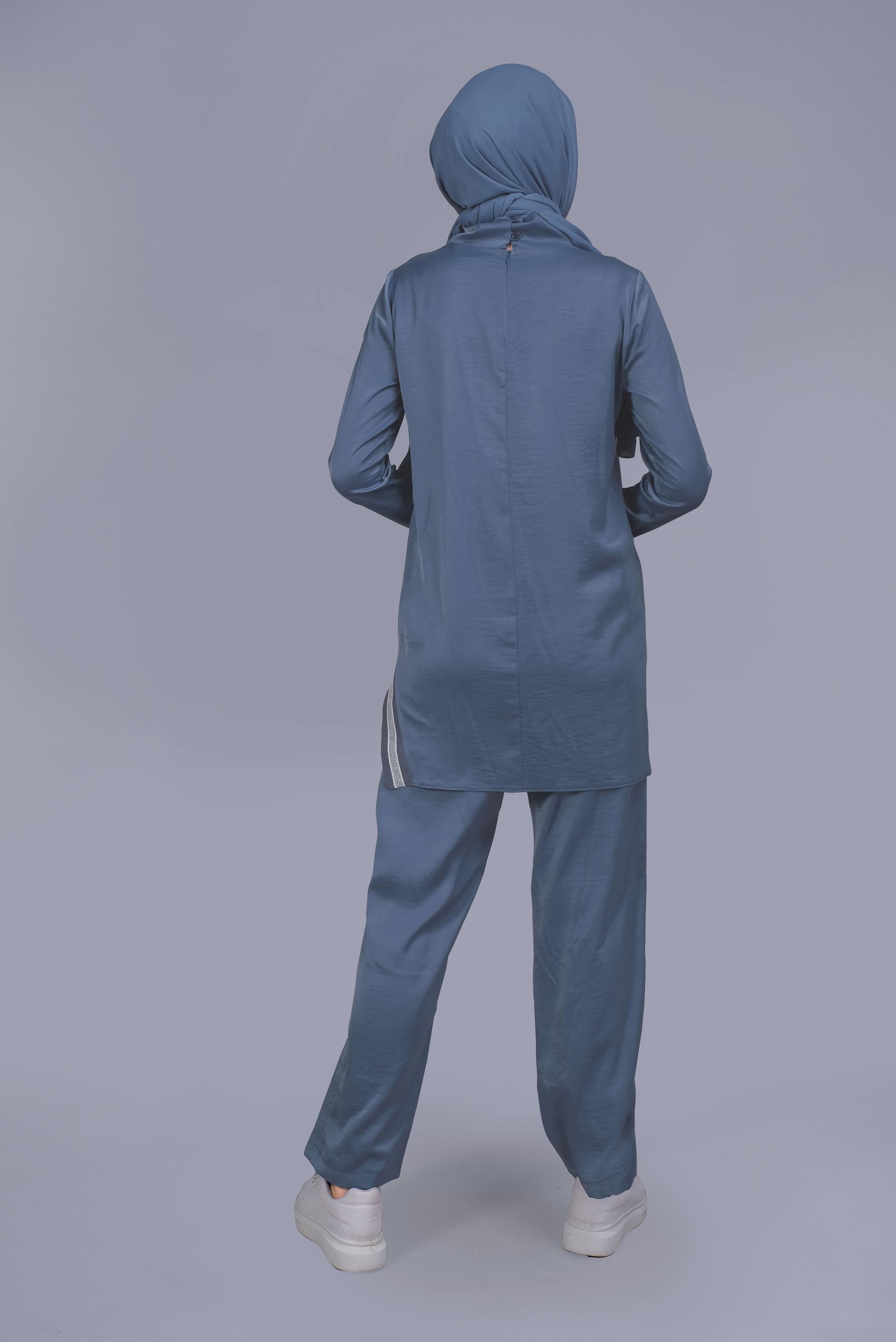 Tesettür giyim LACİVERT TAŞLI BAĞCIK DETAYLI  PANTOLONLU TAKIM 41513