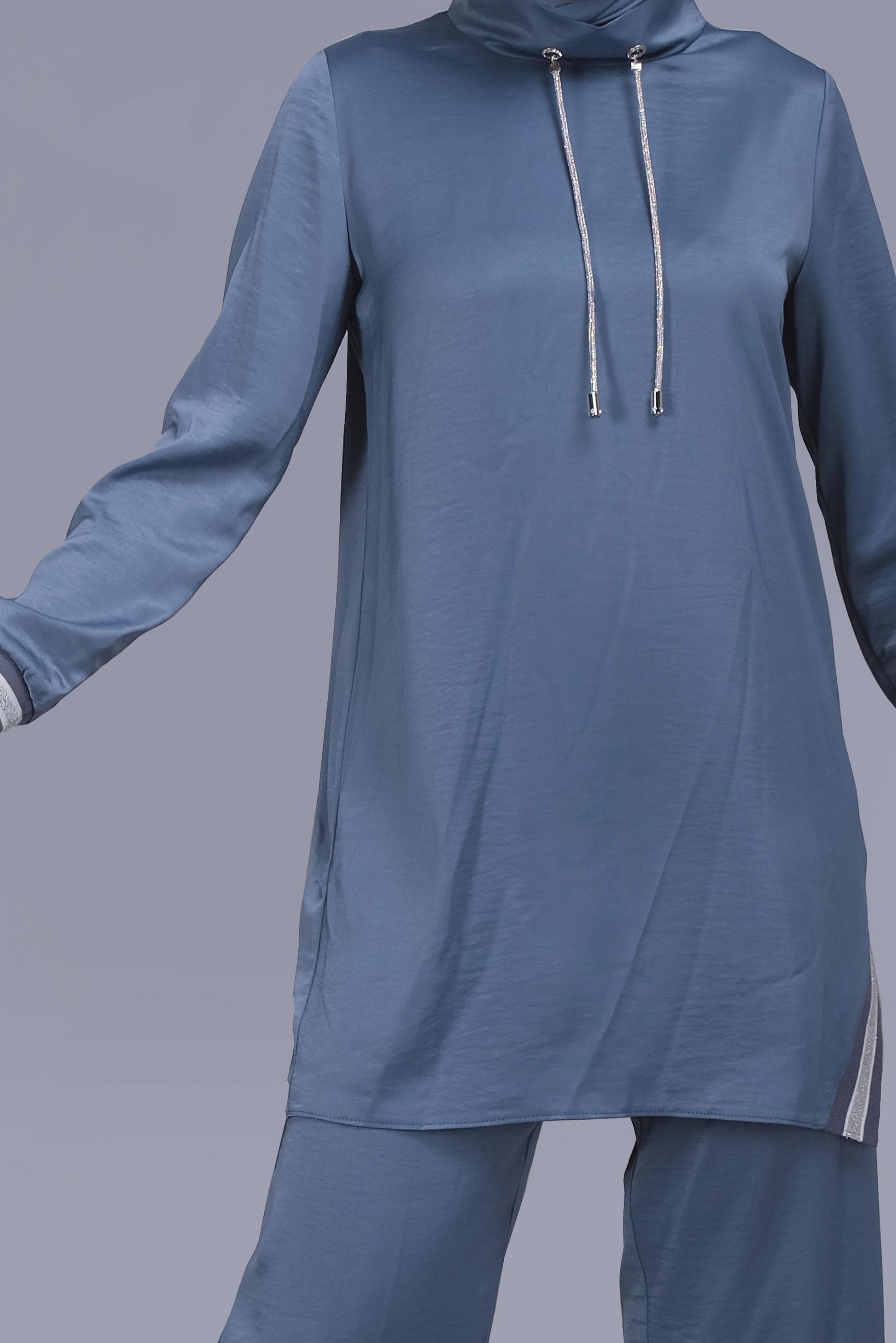 Tesettür giyim LACİVERT TAŞLI BAĞCIK DETAYLI  PANTOLONLU TAKIM 41513