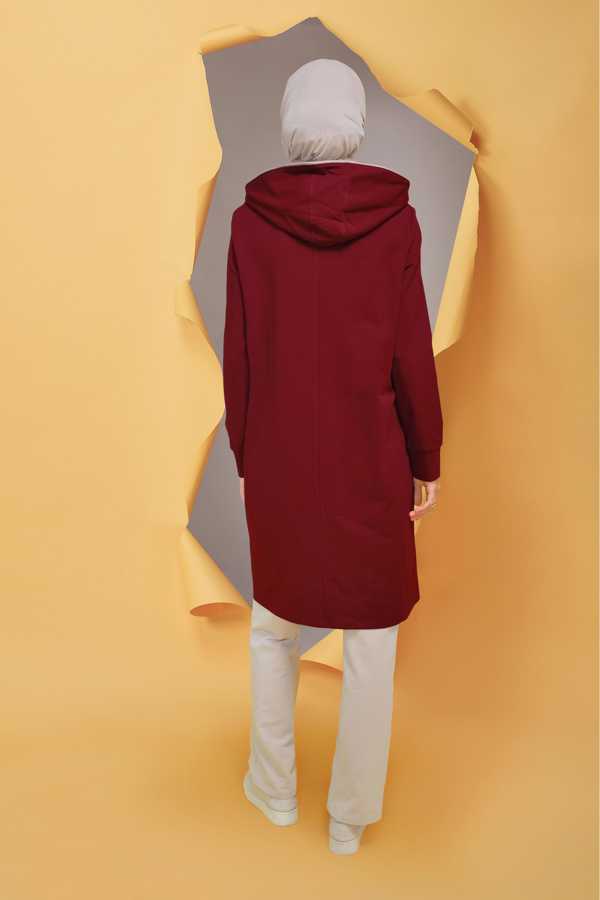 Vêtements hijab ROUGE BORDEAUX COSTUME 2 PIÈCES À CAPUCHE ZIPPÉE AVEC PANTALON 41650