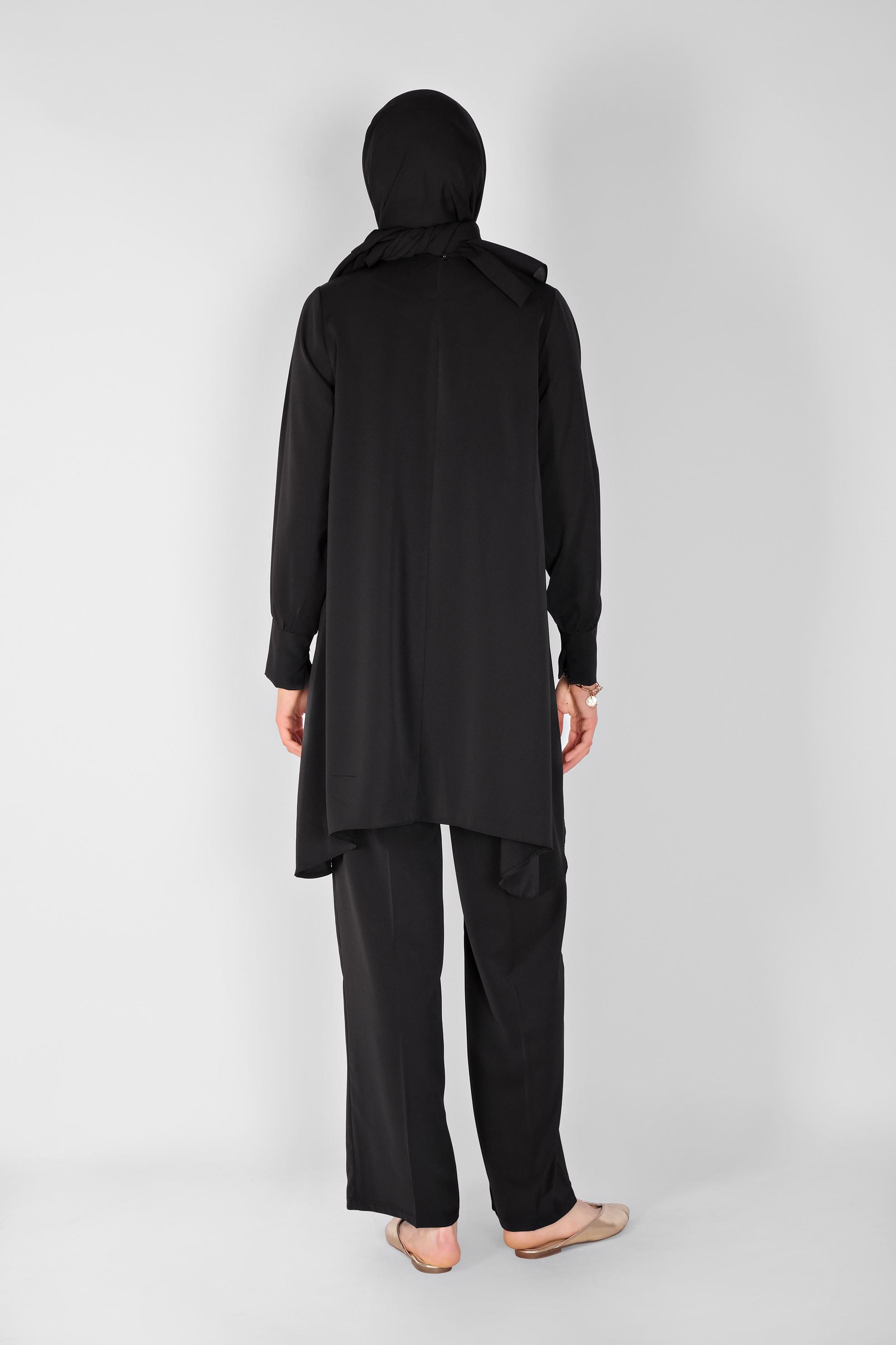 Tesettür giyim SİYAH YUVARLAK YAKA İKİLİ PANT. TAKIM 41805 