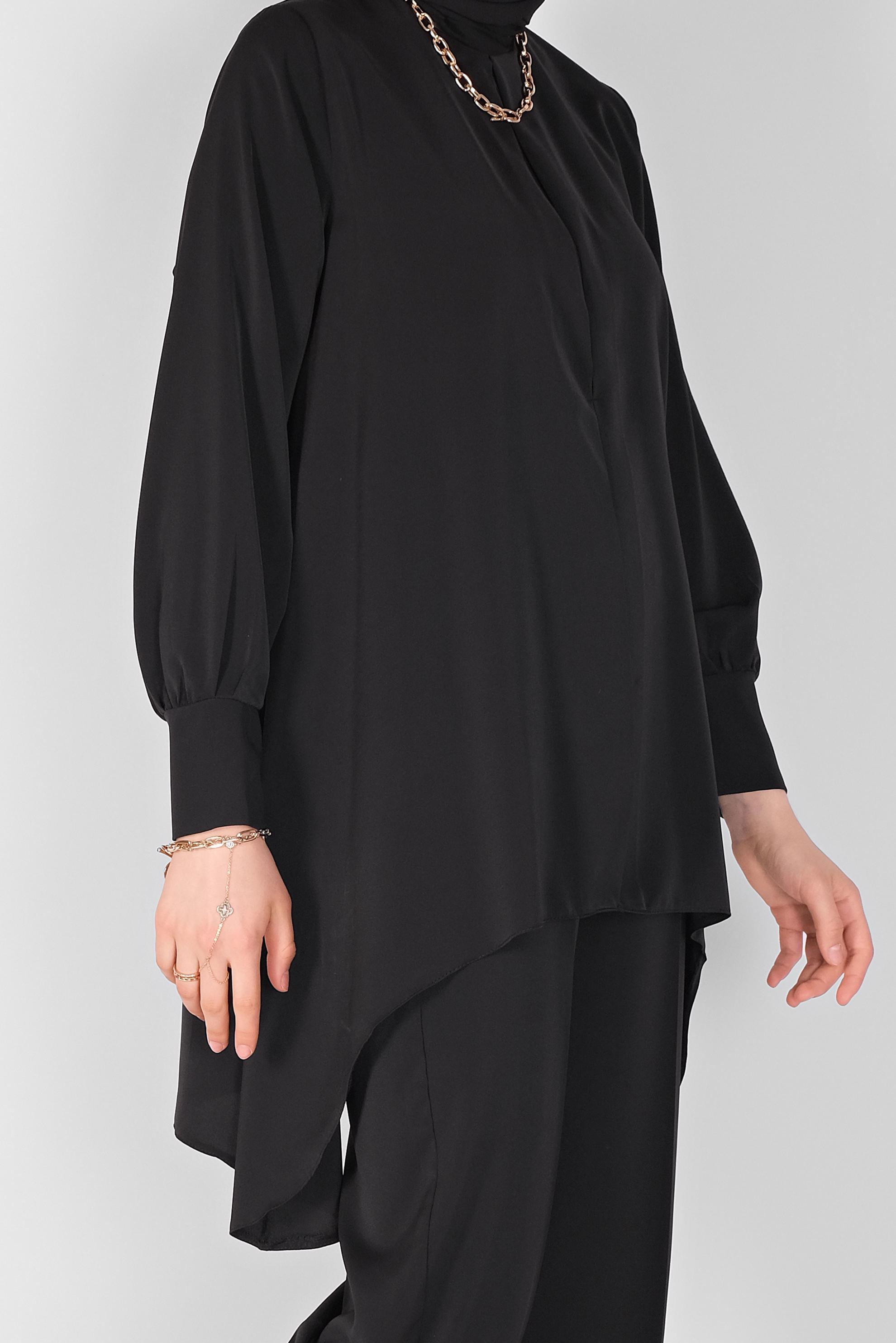 Tesettür giyim SİYAH YUVARLAK YAKA İKİLİ PANT. TAKIM 41805 