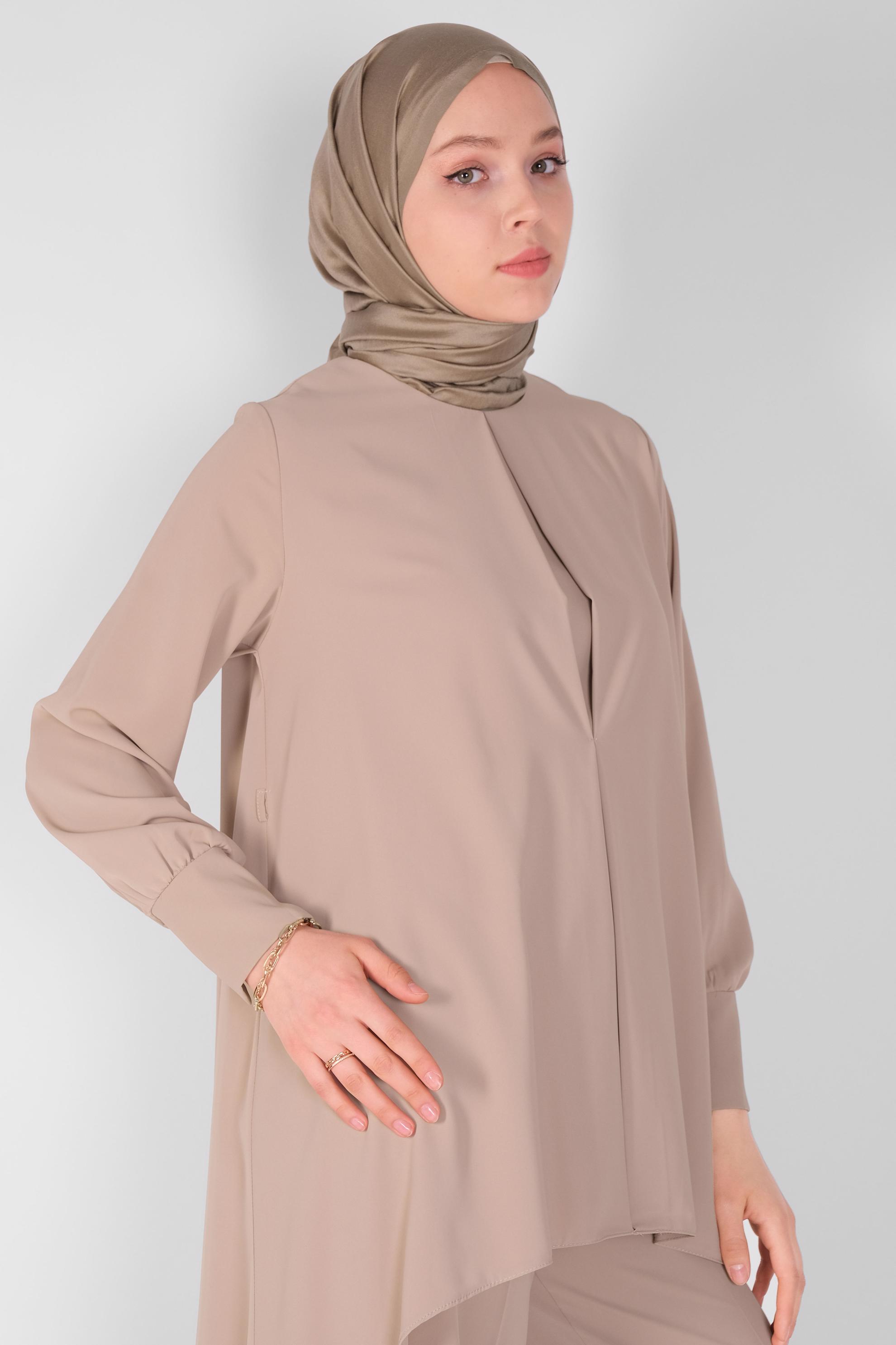 Tesettür giyim VİZON YUVARLAK YAKA İKİLİ PANT. TAKIM 41805 