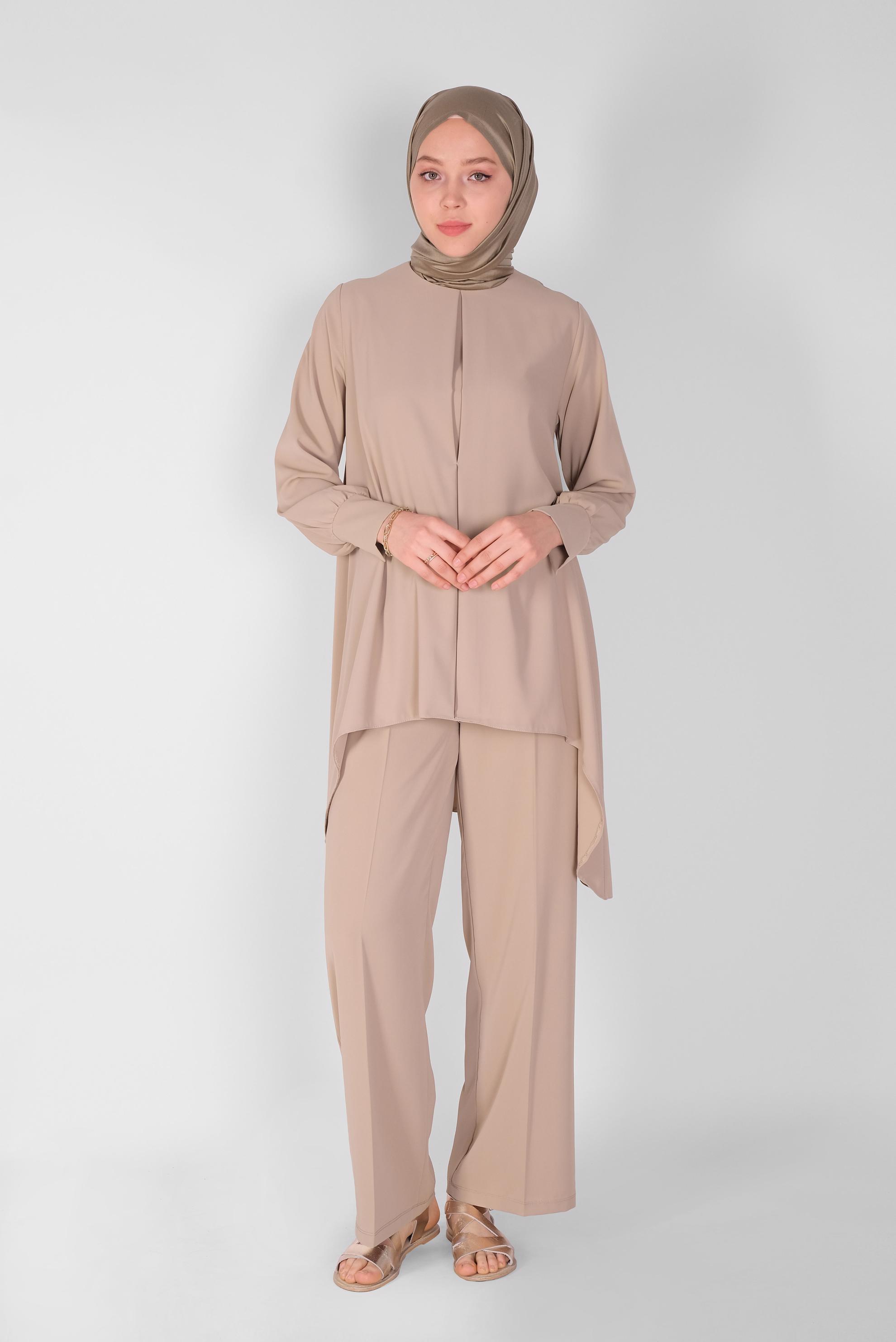 Tesettür giyim VİZON YUVARLAK YAKA İKİLİ PANT. TAKIM 41805 