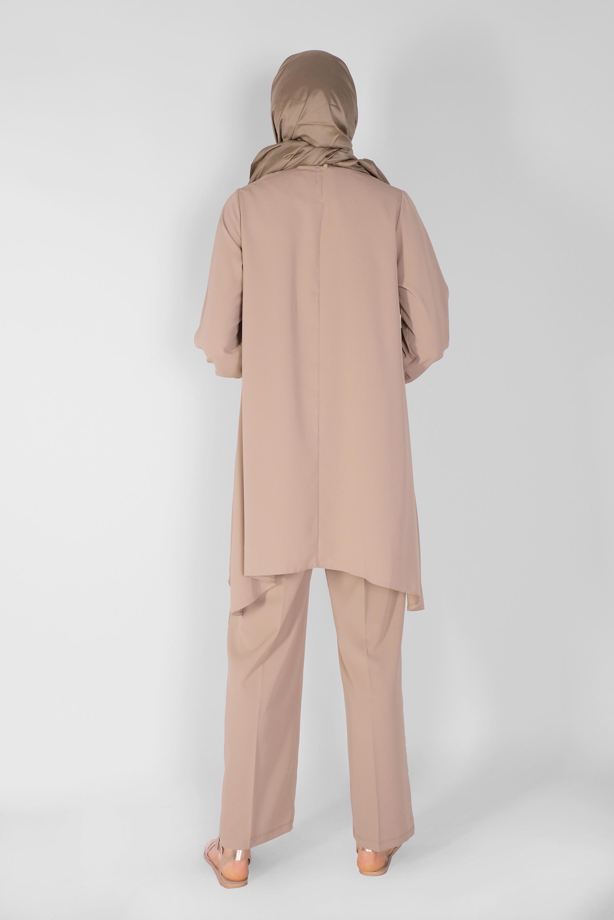 Tesettür giyim VİZON YUVARLAK YAKA İKİLİ PANT. TAKIM 41805 