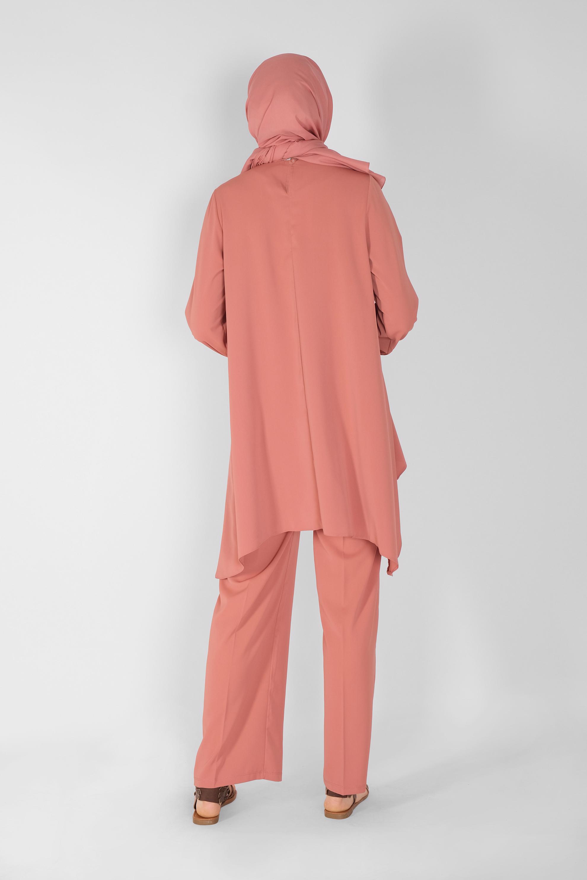 Tesettür giyim TURUNCU YUVARLAK YAKA İKİLİ PANT. TAKIM 41805 