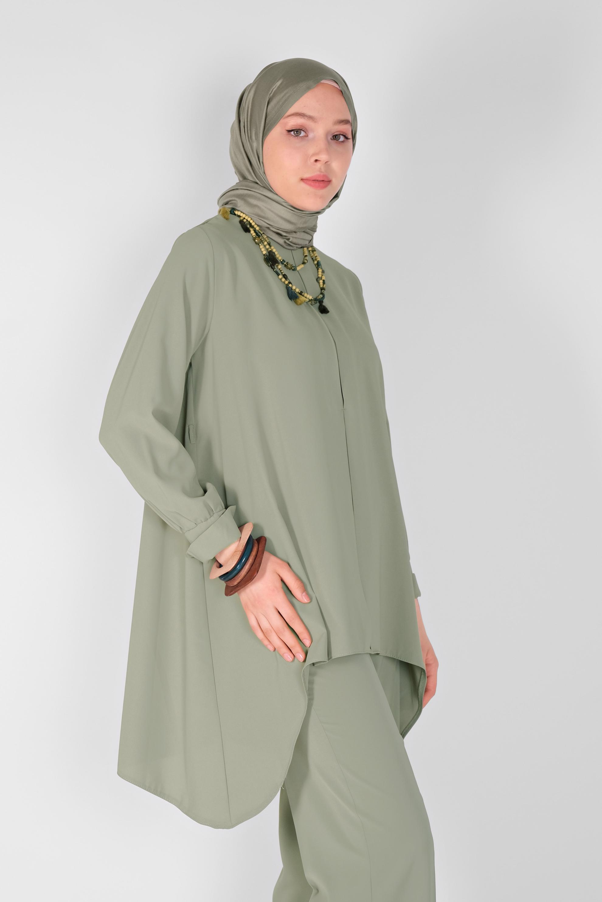 Tesettür giyim YEŞİL YUVARLAK YAKA İKİLİ PANT. TAKIM 41805 