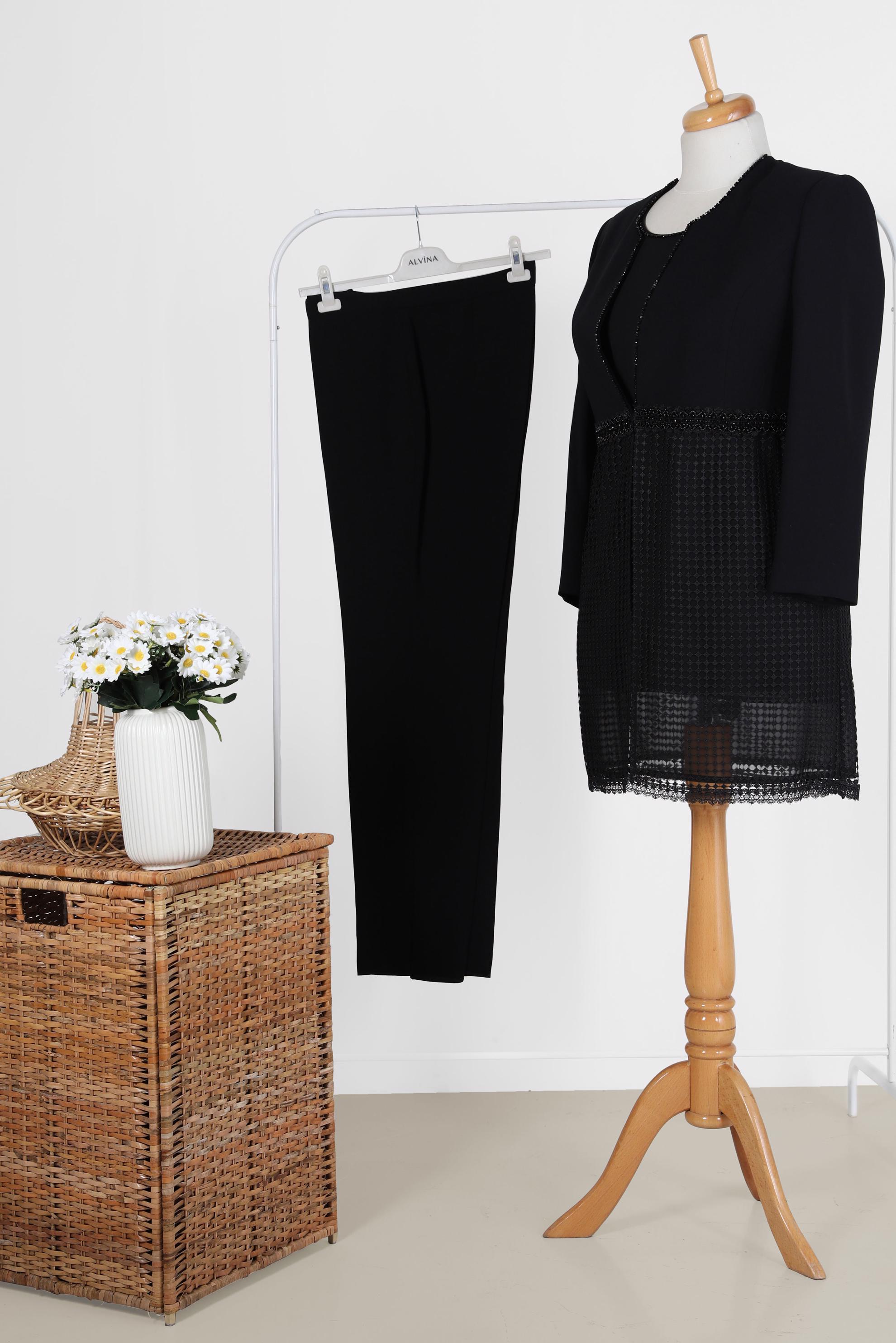 Tesettür giyim SİYAH BONCUK DETAYLI ÜÇLÜ PANT. TAKIM 30108-1 