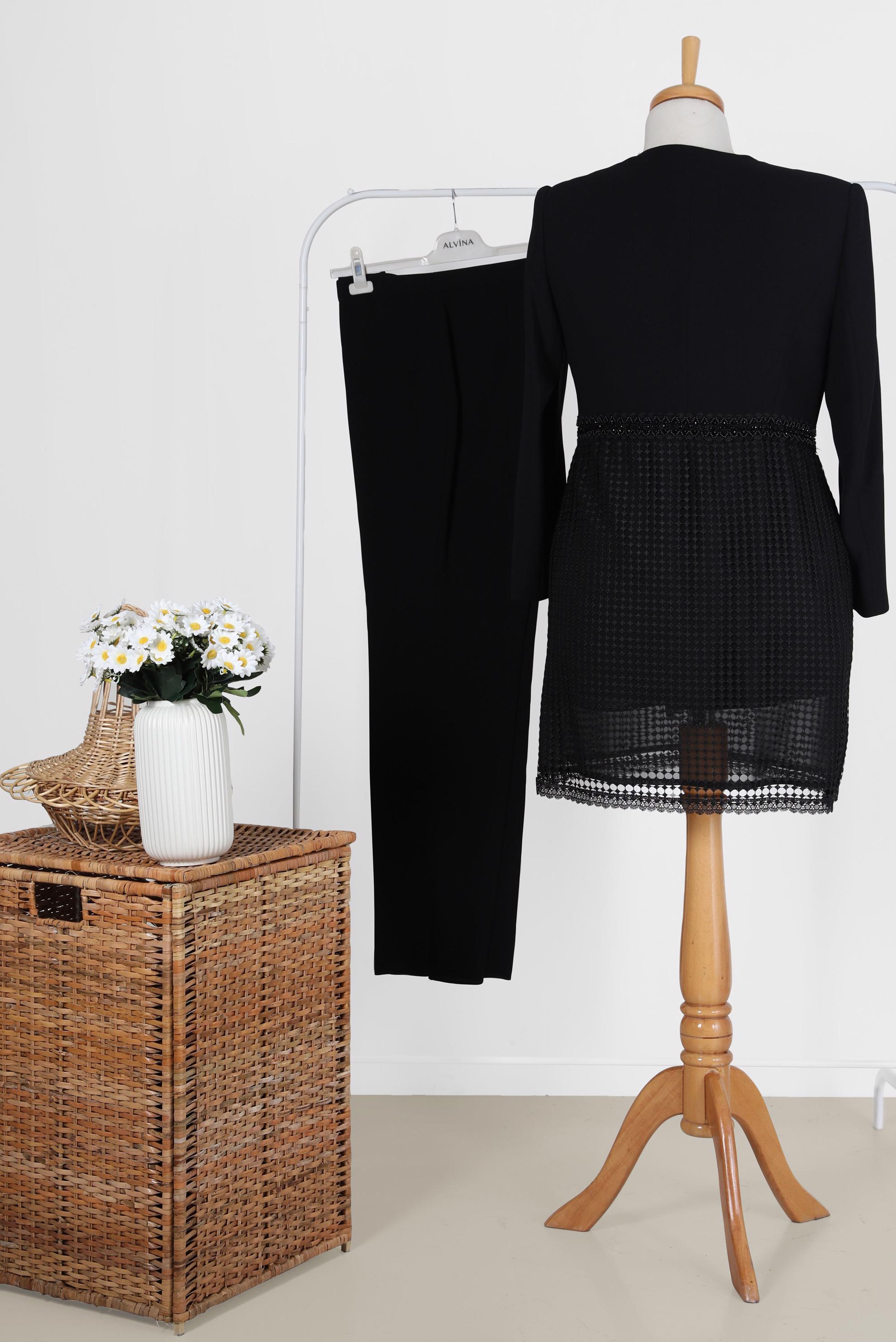 Tesettür giyim SİYAH BONCUK DETAYLI ÜÇLÜ PANT. TAKIM 30108-1 