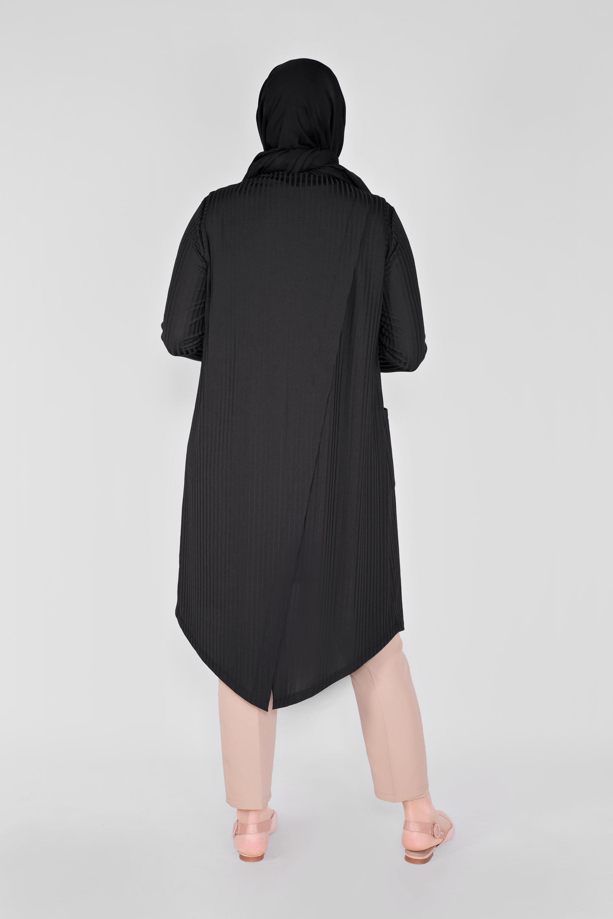 Tesettür giyim SİYAH CEPLİ YUVARLAK YAKA İKİLİ TUNİK 20130 