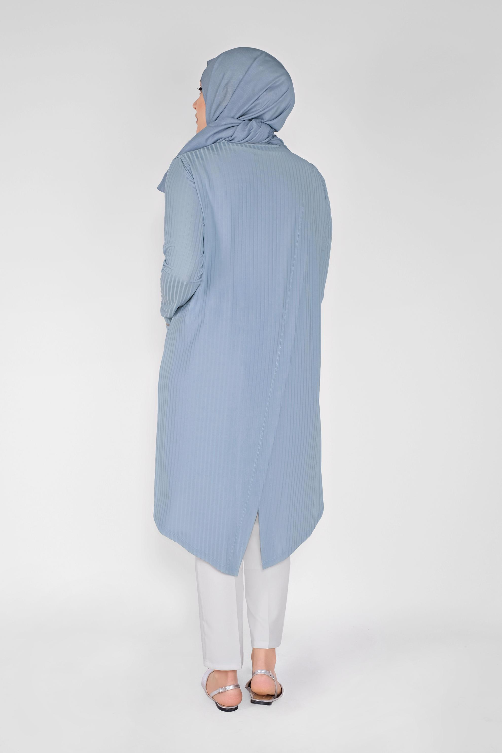 Tesettür giyim MAVİ CEPLİ YUVARLAK YAKA İKİLİ TUNİK 20130 