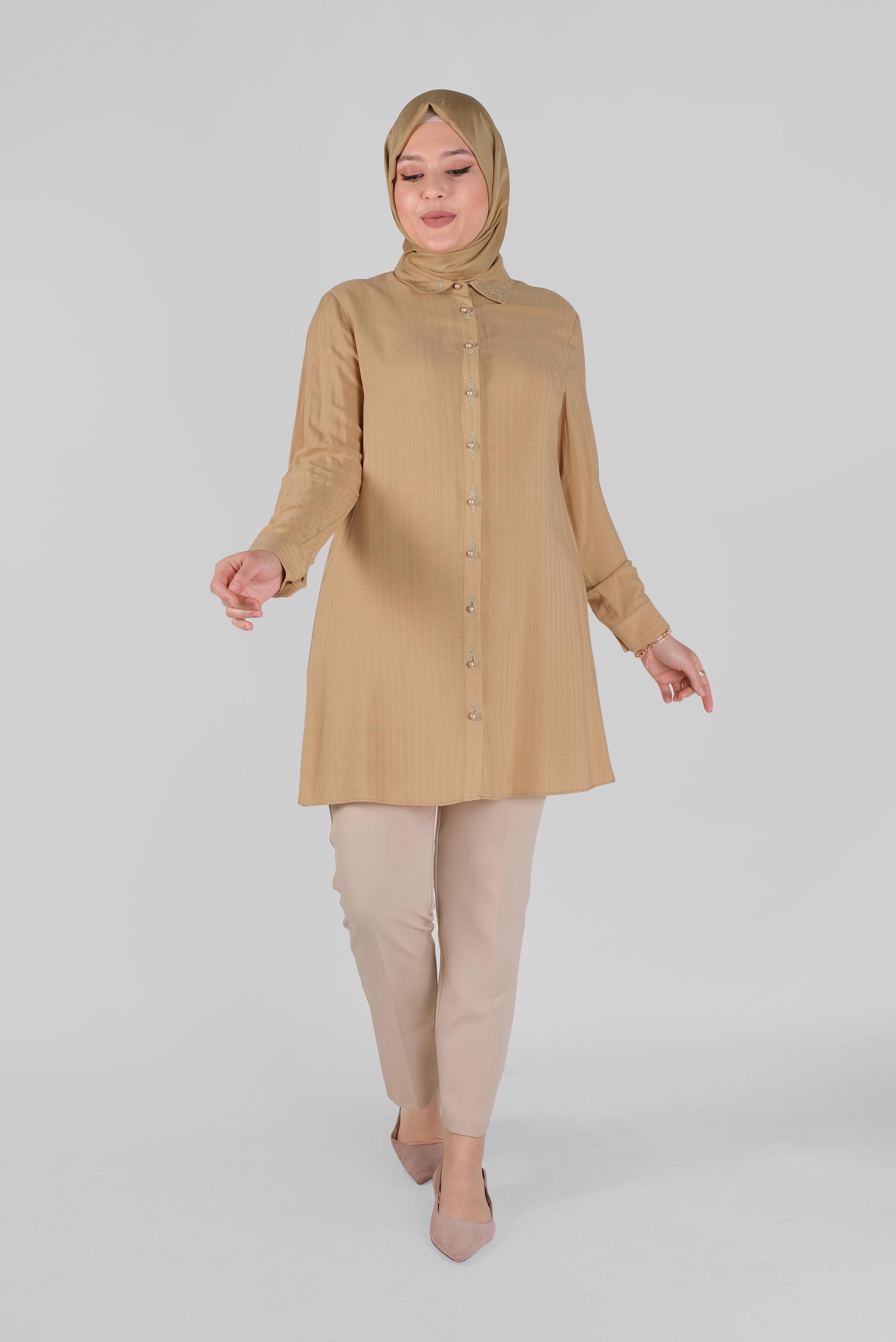 Hijab clothing YELLOW EMBROIDERED BUTTONED TUNIC 20135 