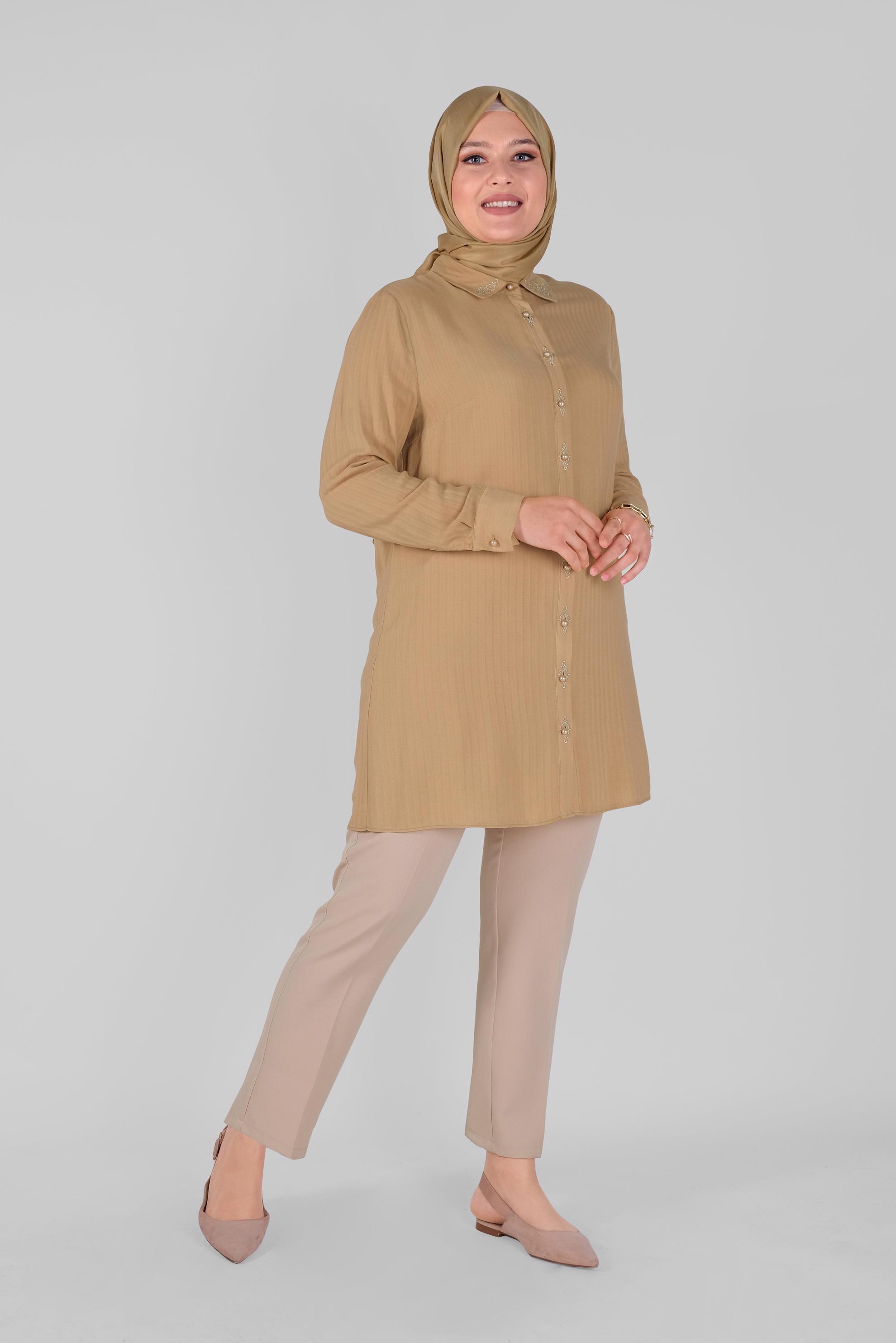 Hijab clothing YELLOW EMBROIDERED BUTTONED TUNIC 20135 