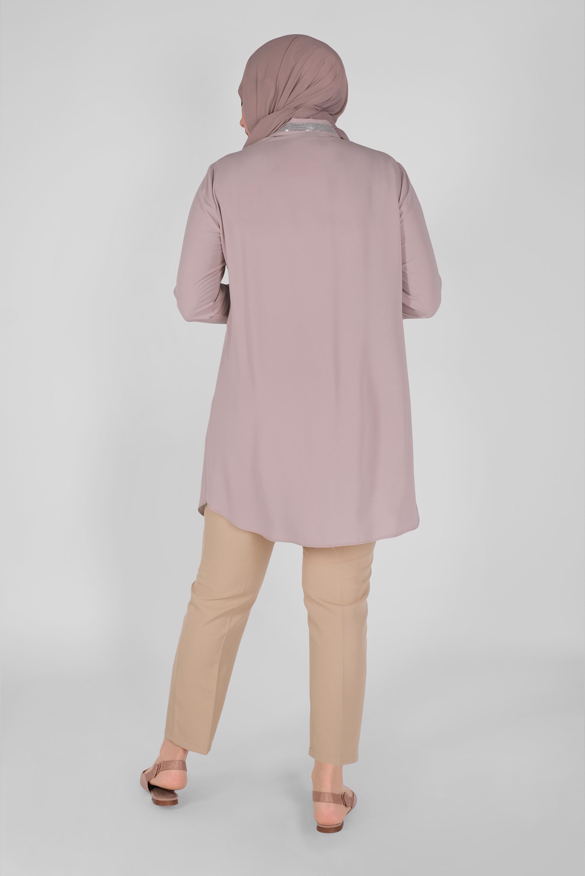 Tesettür giyim PUDRA PULLU BOYDAN DÜĞMELİ TUNİK 20137 