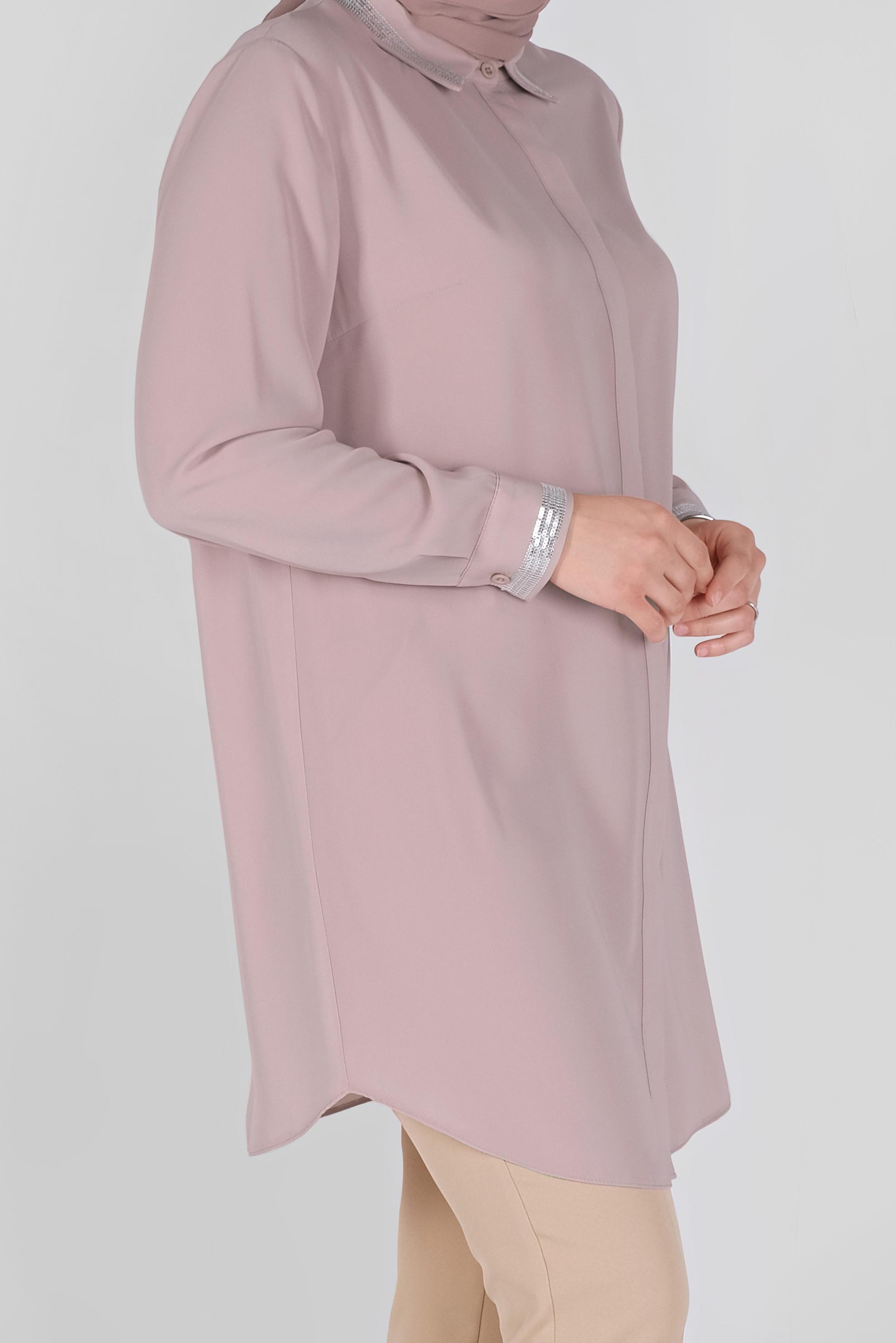 Tesettür giyim PUDRA PULLU BOYDAN DÜĞMELİ TUNİK 20137 