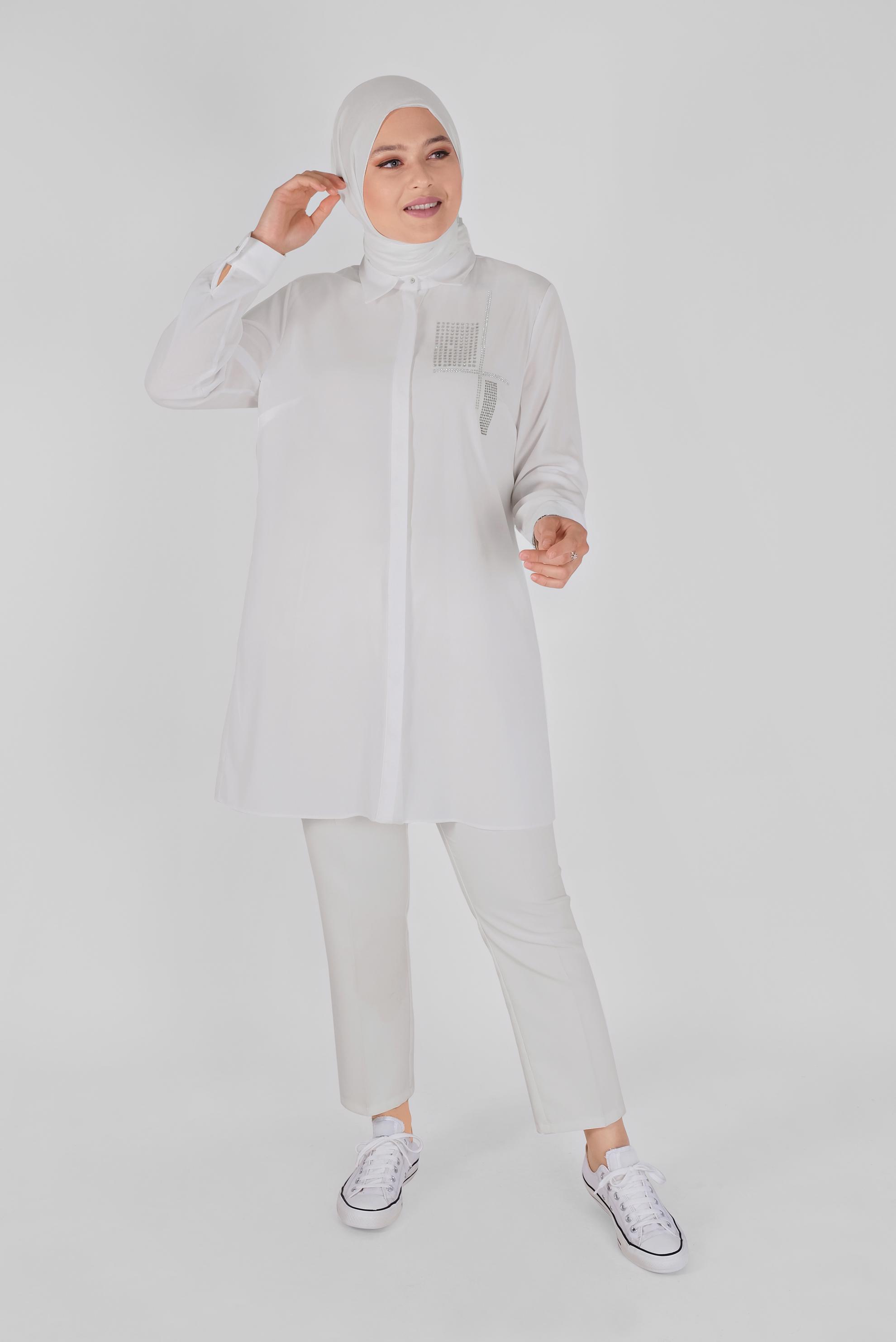 Tesettür giyim BEYAZ TAŞ BASKILI TUNİK 20141