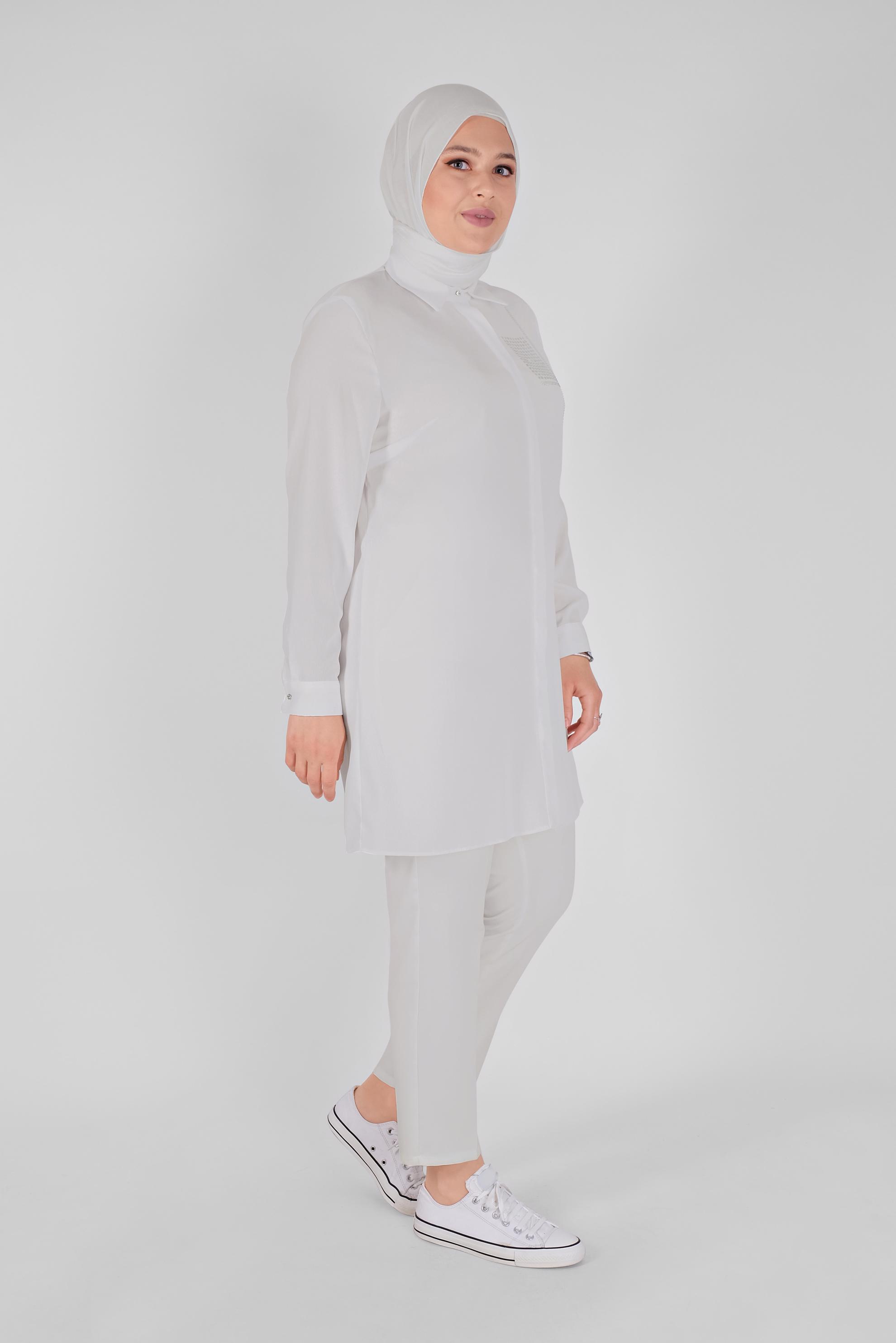 Tesettür giyim BEYAZ TAŞ BASKILI TUNİK 20141