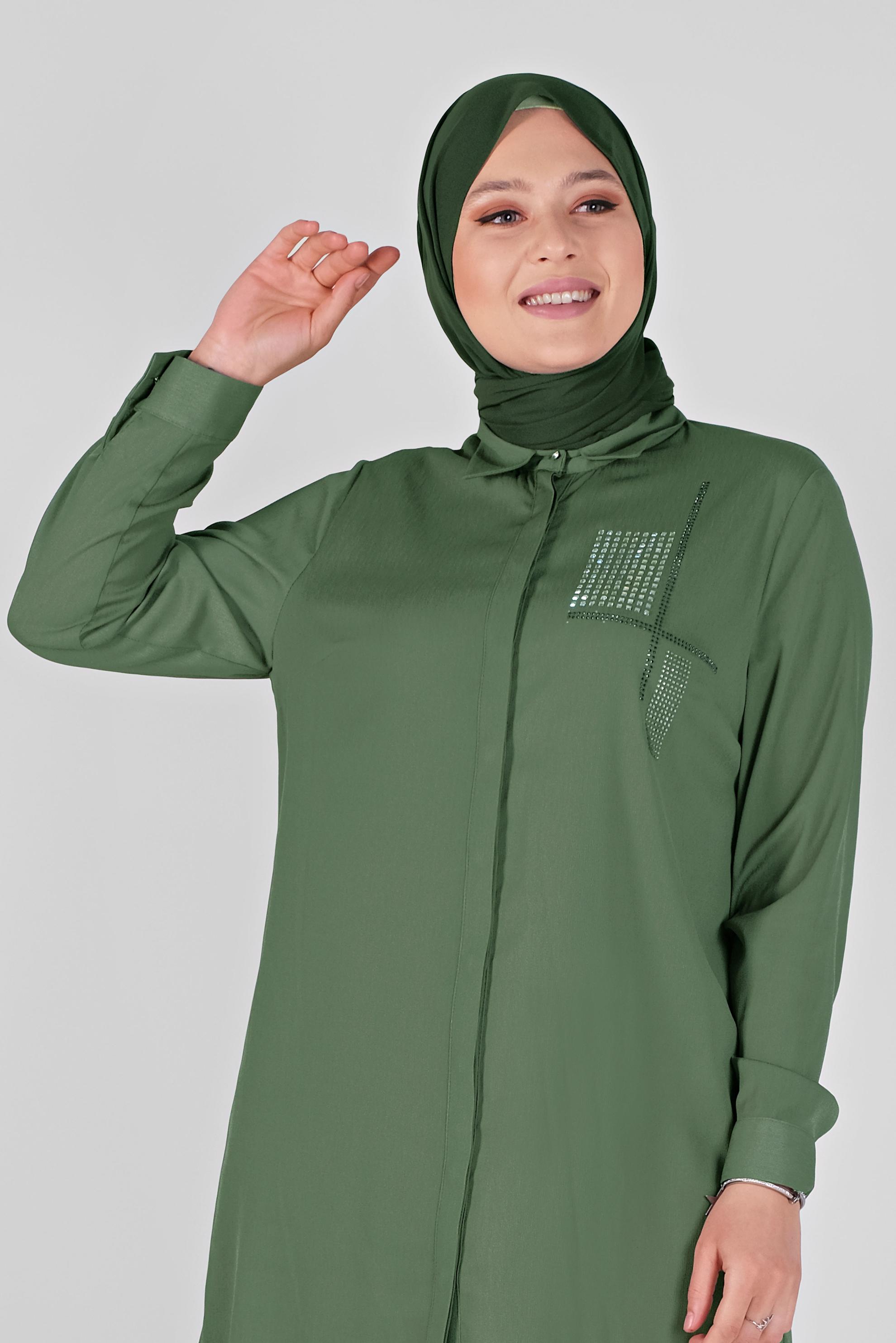 Tesettür giyim HAKİ TAŞ BASKILI TUNİK 20141