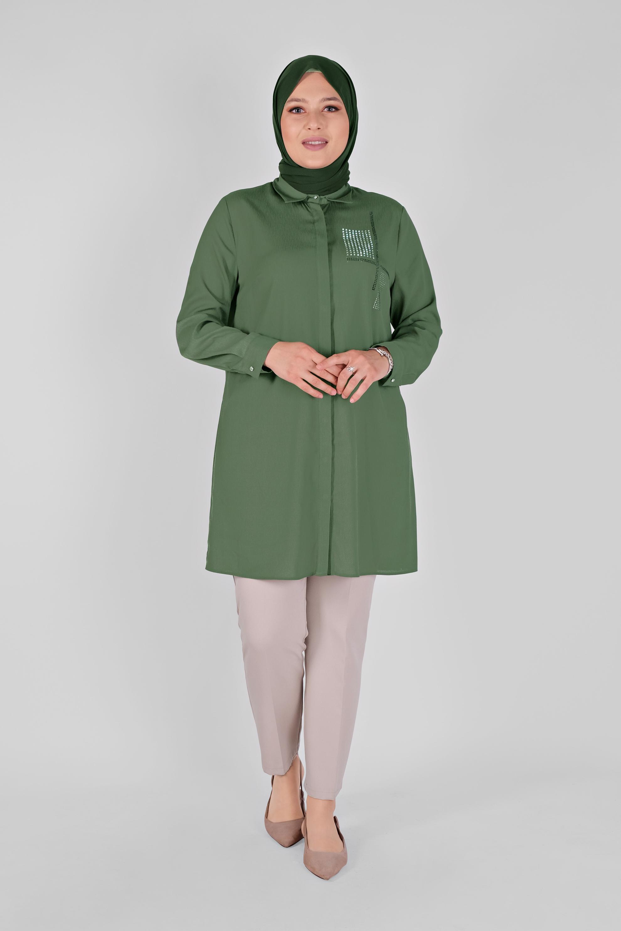 Tesettür giyim HAKİ TAŞ BASKILI TUNİK 20141