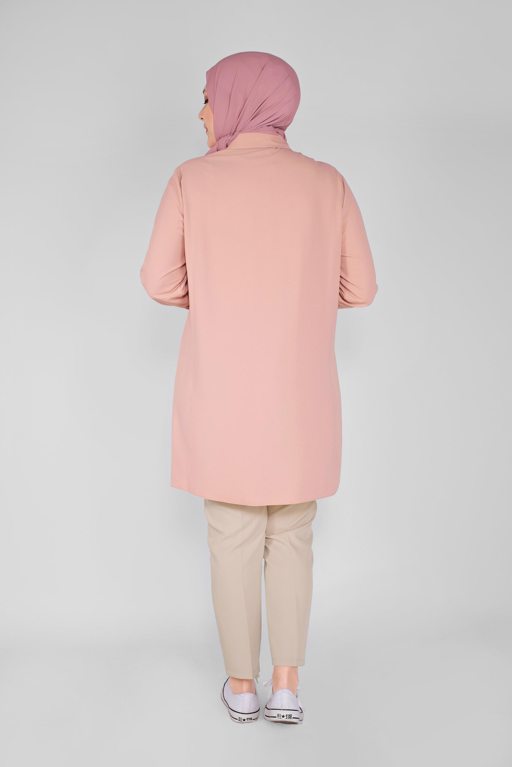 Tesettür giyim PUDRA PUL NAKIŞLI DÜĞMELİ TUNİK 20145 