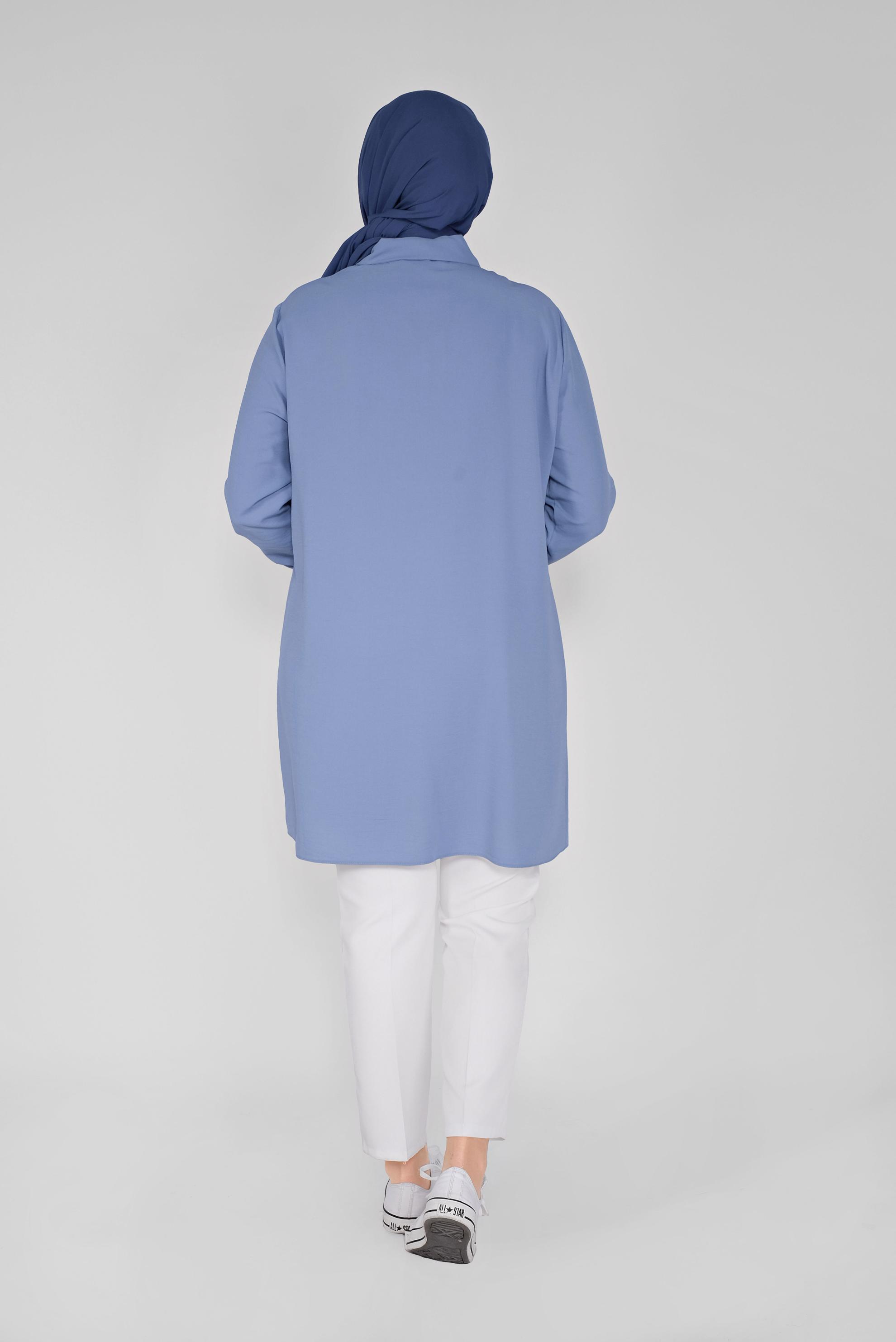 Tesettür giyim MAVİ PUL NAKIŞLI DÜĞMELİ TUNİK 20145 