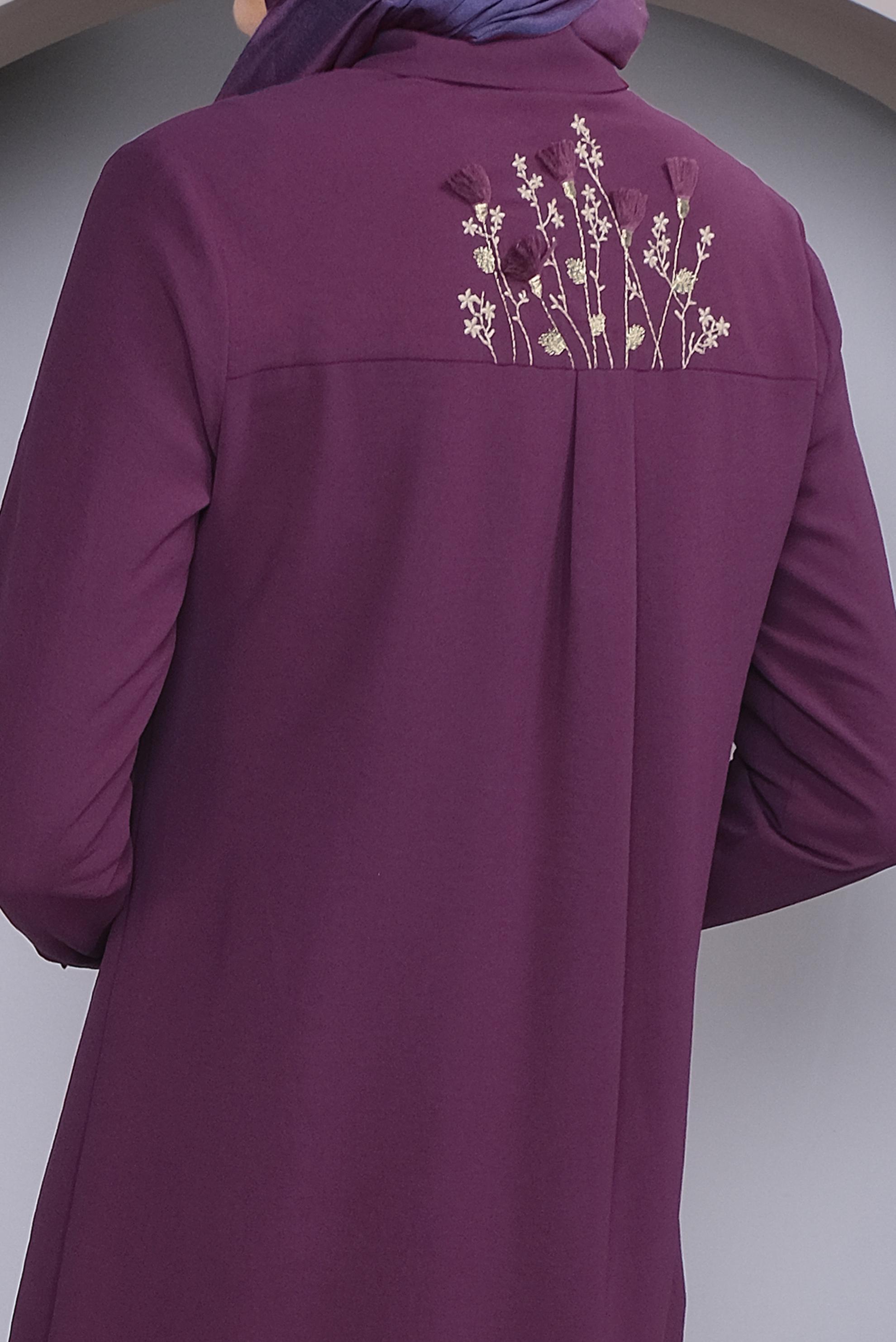 Tesettür giyim MOR CEP KISMI NAKIŞ İŞLEMELİ TUNİK 40664