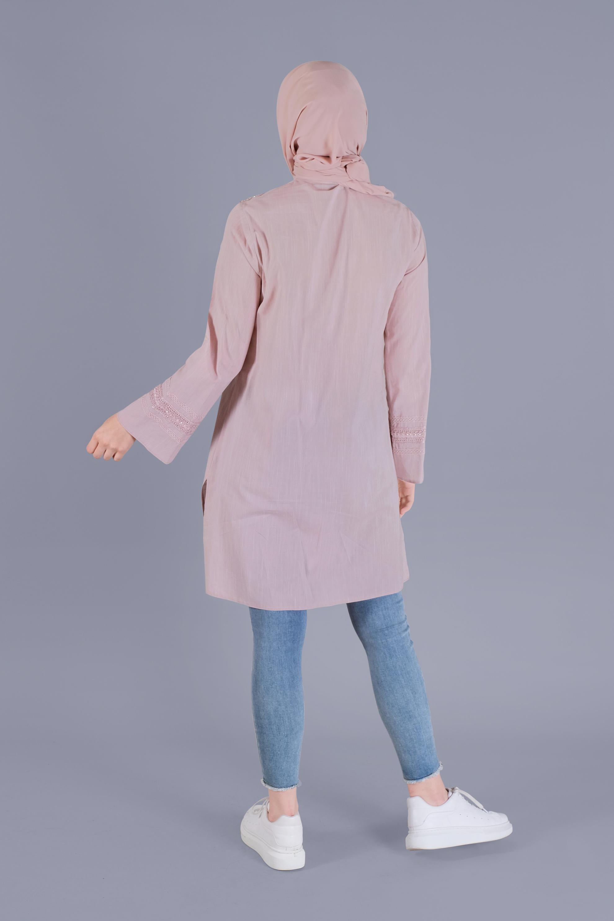 Tesettür giyim PUDRA DANTEL DETAYLI TUNİK 40777