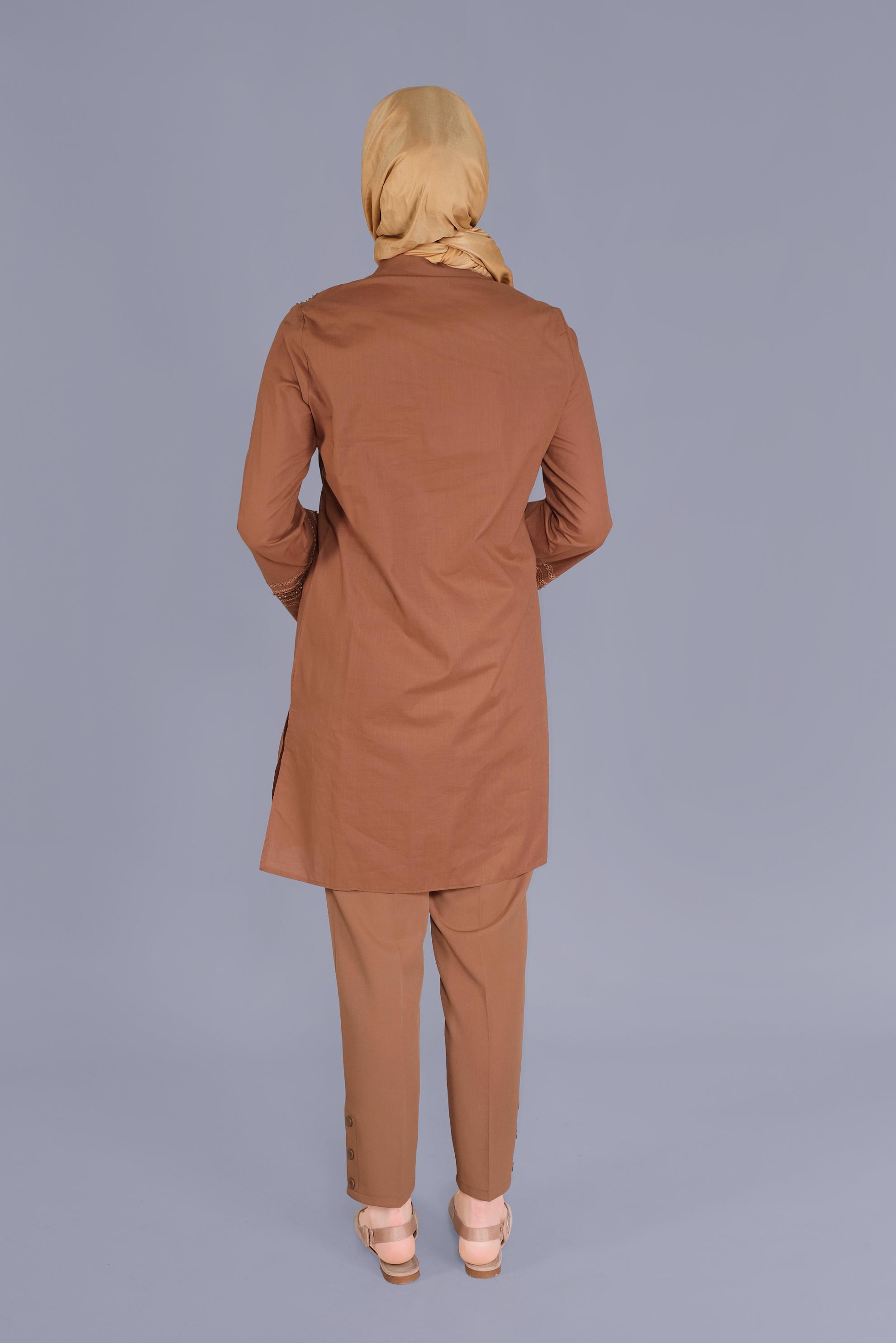 Tesettür giyim TABA DANTEL DETAYLI TUNİK 40777