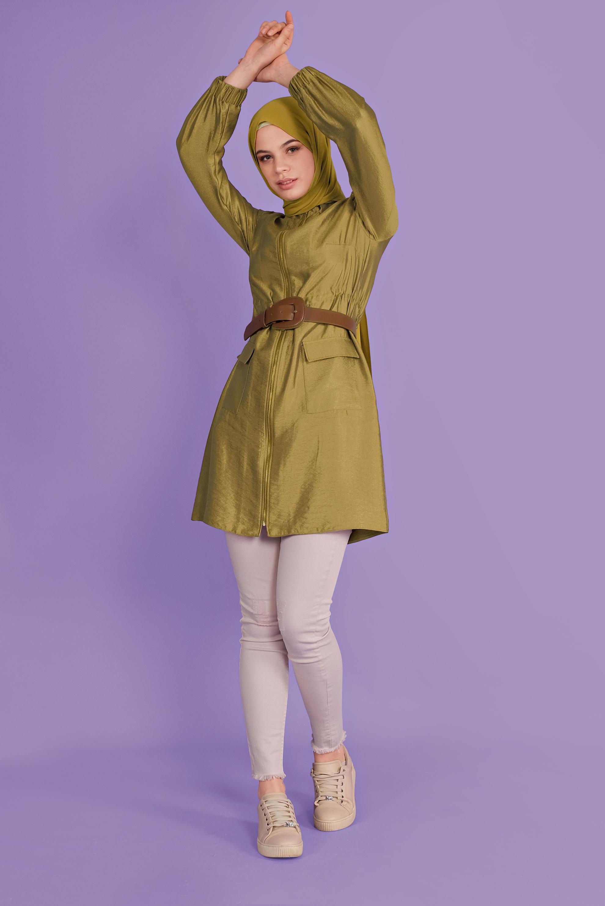 Tesettür giyim ALTIN BAĞCIKLI CEPLİ VİSKON TUNİK 41258 