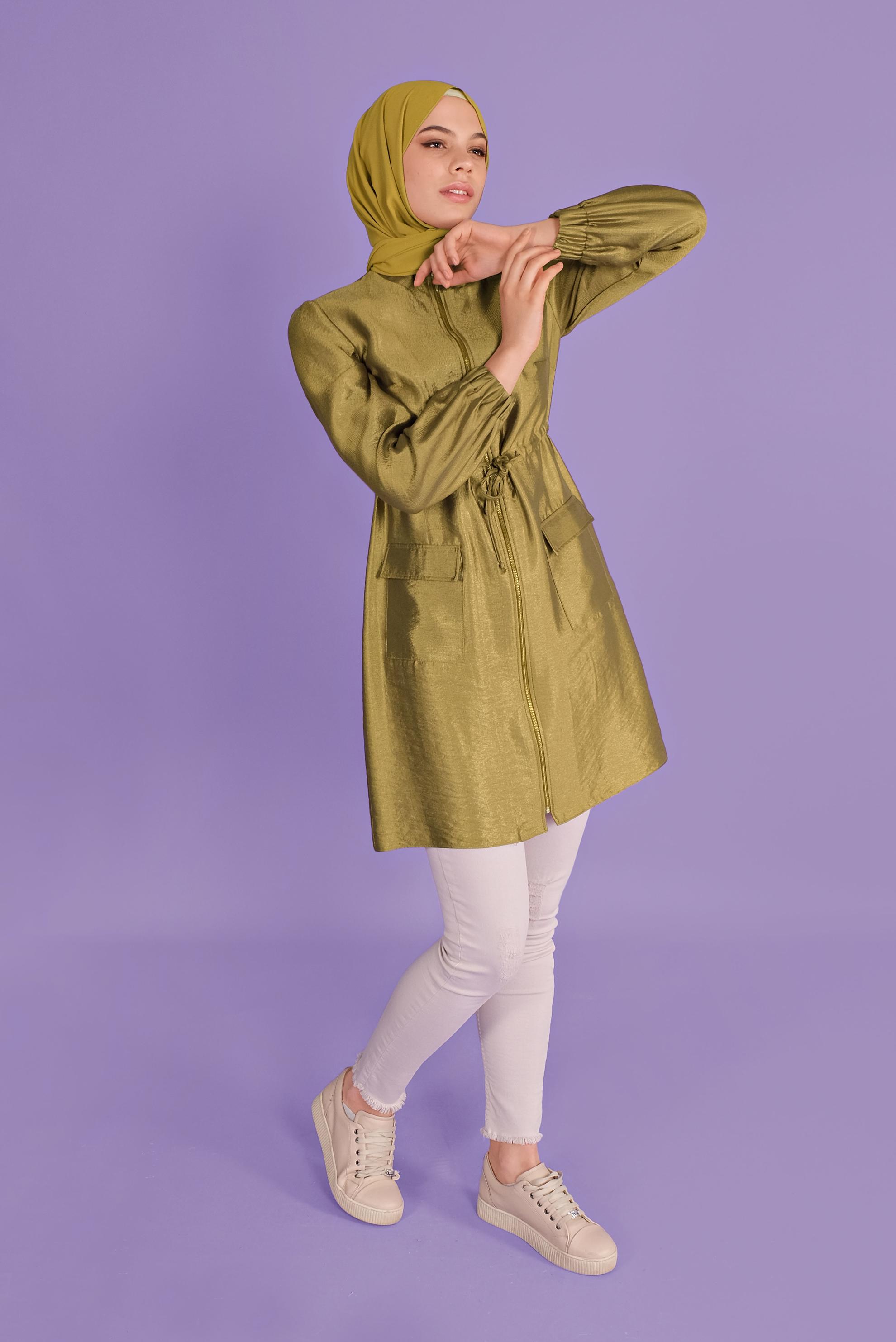 Tesettür giyim ALTIN BAĞCIKLI CEPLİ VİSKON TUNİK 41258 