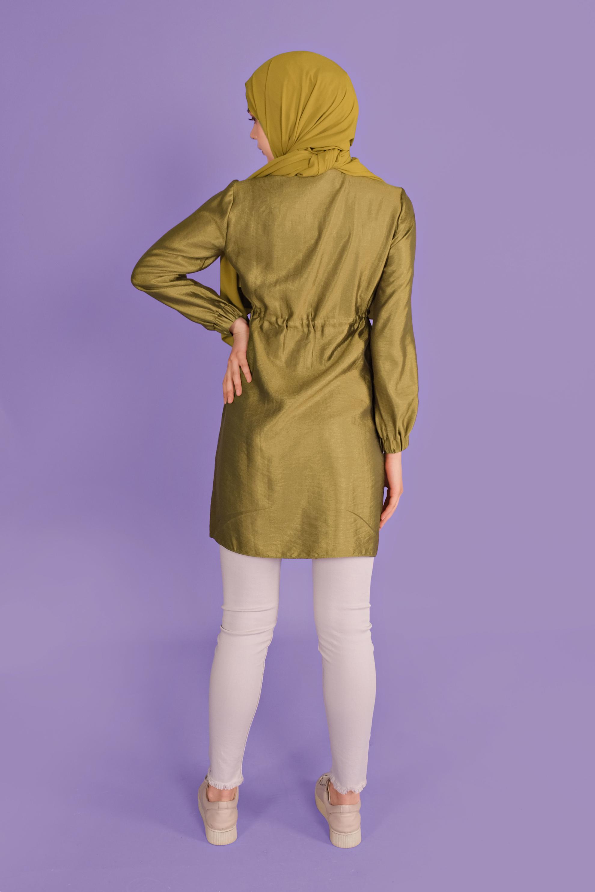 Tesettür giyim ALTIN BAĞCIKLI CEPLİ VİSKON TUNİK 41258 