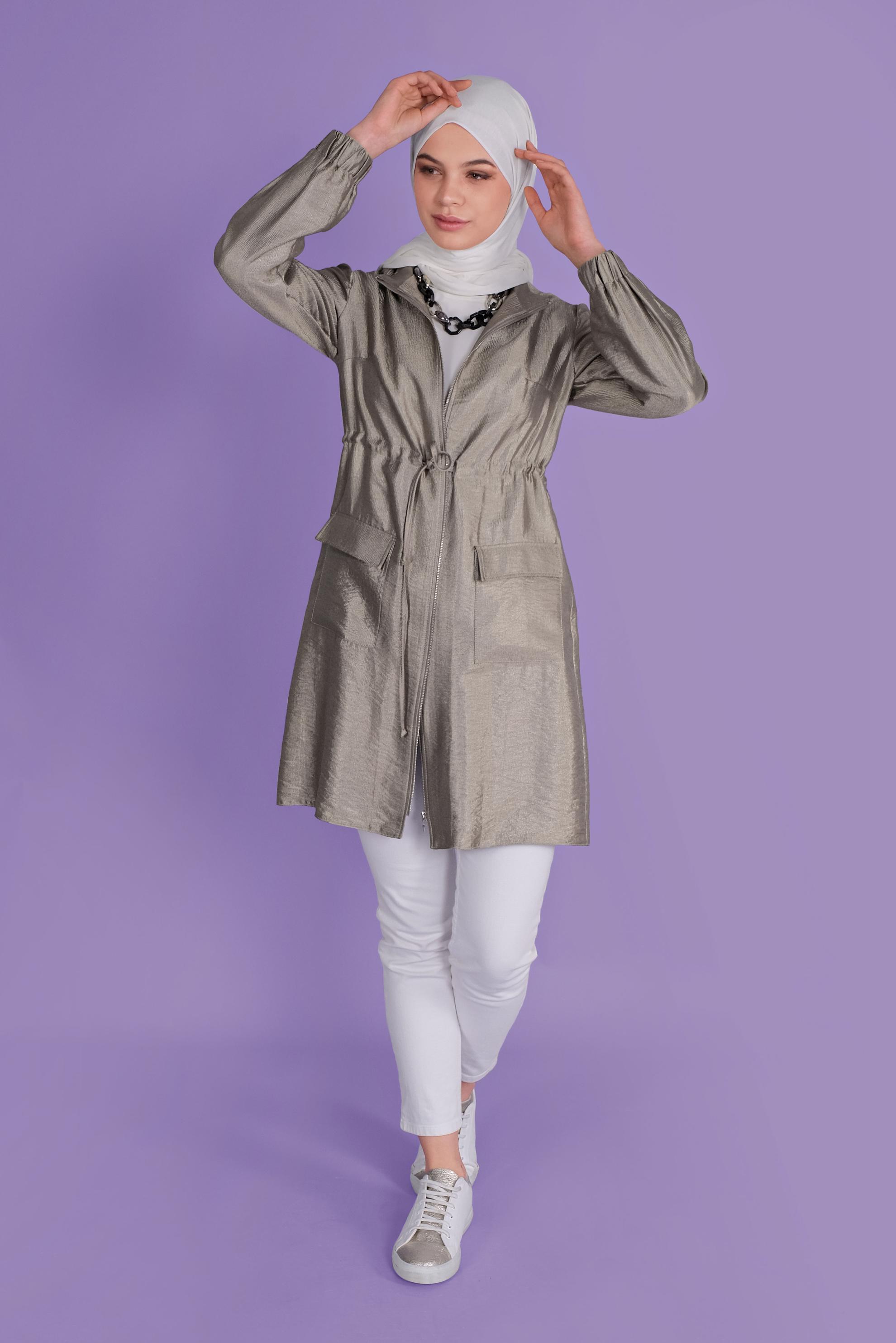 Tesettür giyim VİZON BAĞCIKLI CEPLİ VİSKON TUNİK 41258 