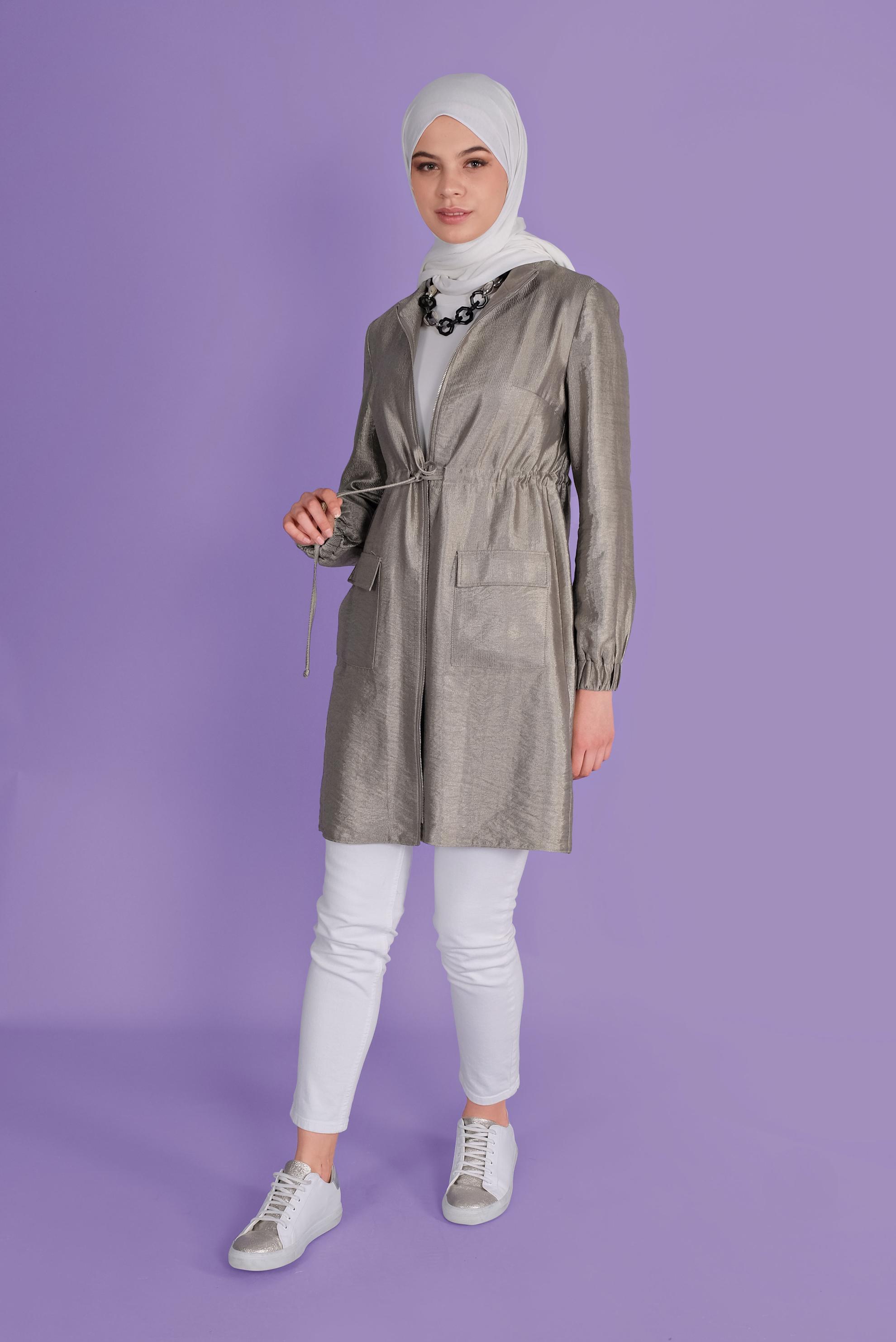 Tesettür giyim VİZON BAĞCIKLI CEPLİ VİSKON TUNİK 41258 