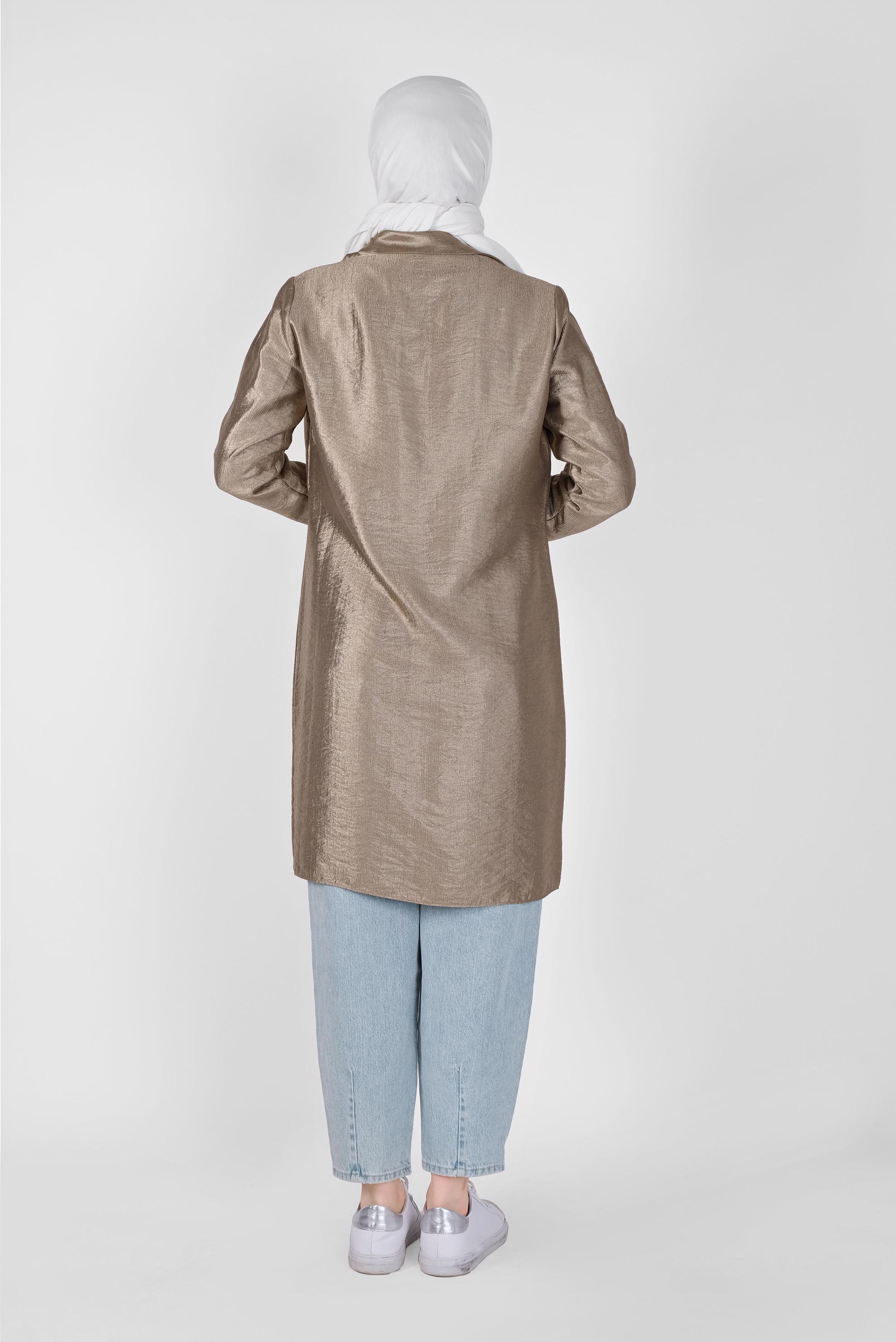 Tesettür giyim VİZON DÜĞMELİ PARLAK KUMAŞ TUNİK 41260 