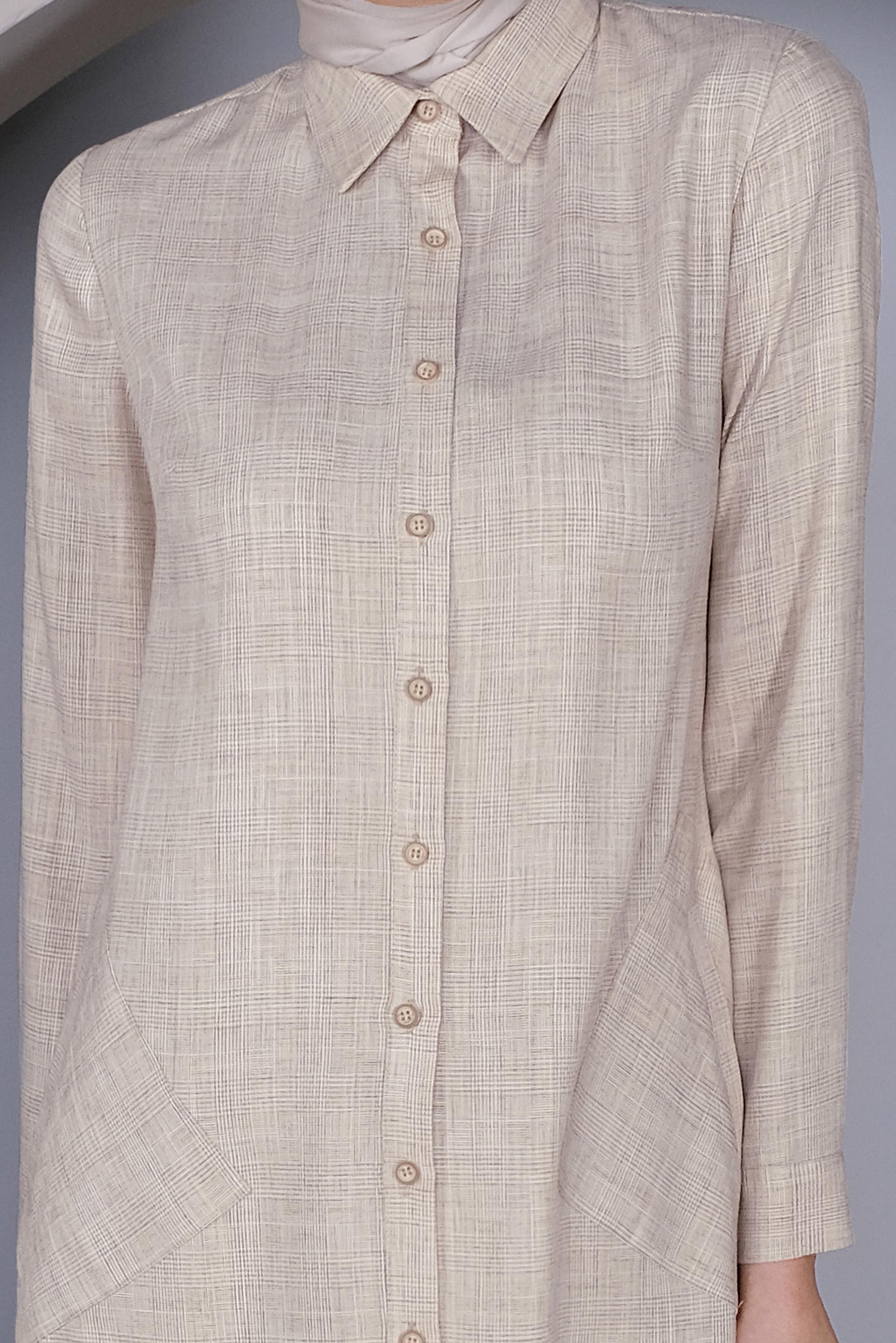 Tesettür giyim BEJ DÜĞMELİ UZUN TUNİK 41343