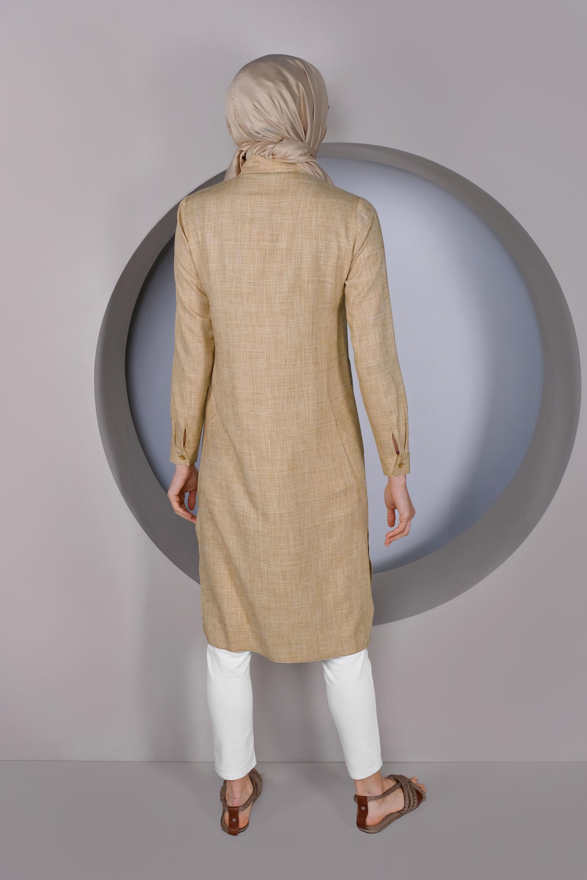 Tesettür giyim SARI DÜĞMELİ UZUN TUNİK 41343