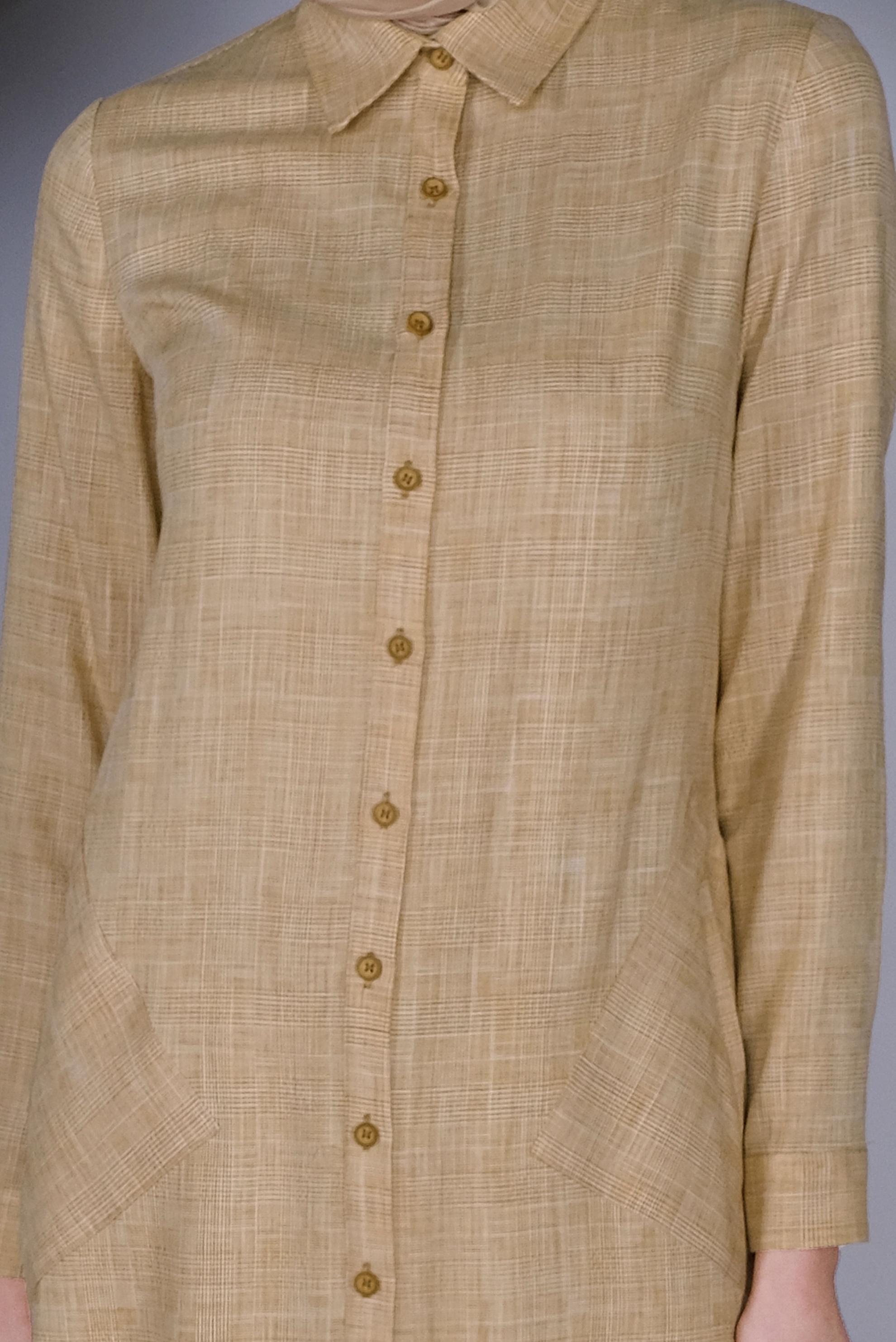 Tesettür giyim SARI DÜĞMELİ UZUN TUNİK 41343